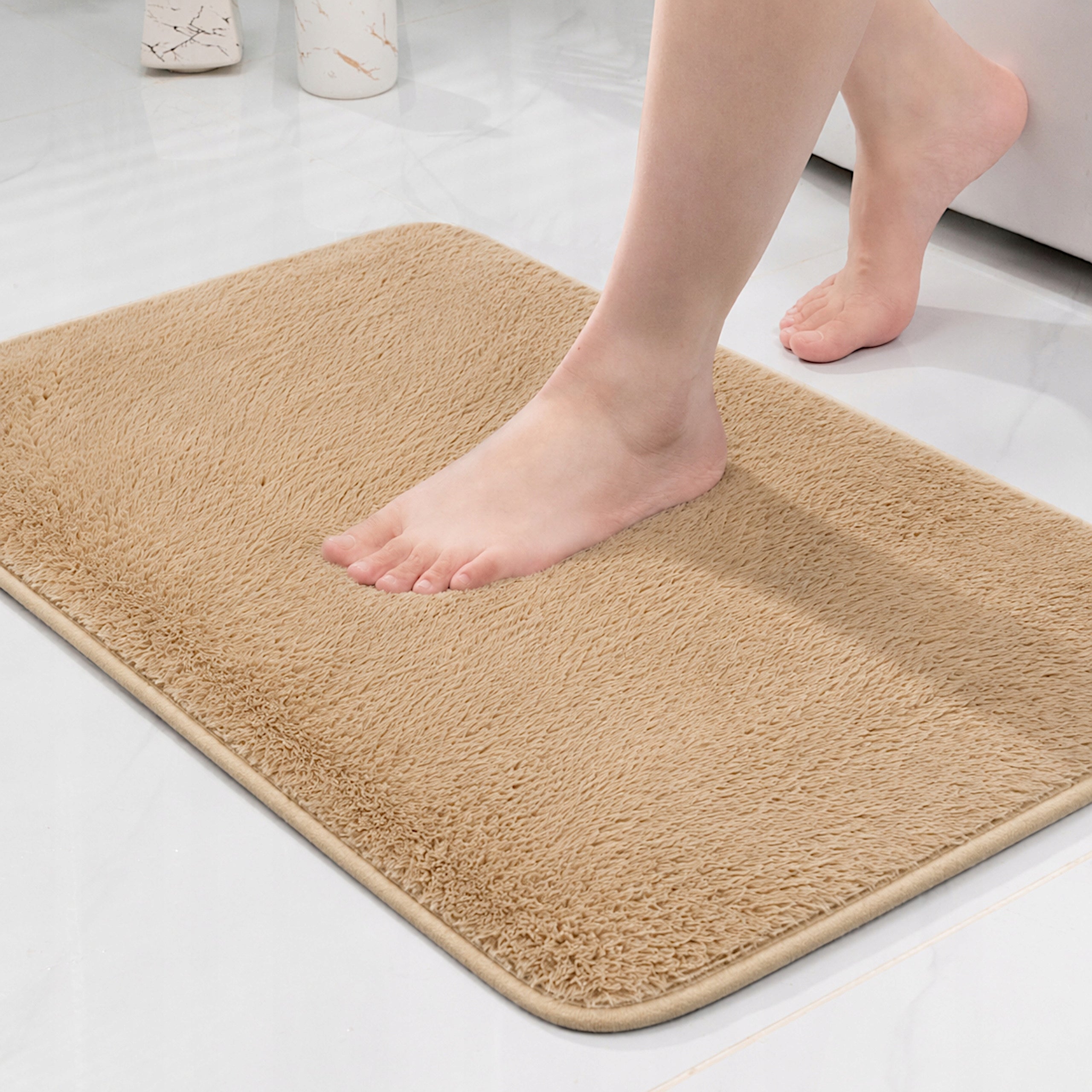BATHROOM RUGS NON-SLIP SET 3 PIECE BEIGE QUICK-DRYING Length 80 cm
