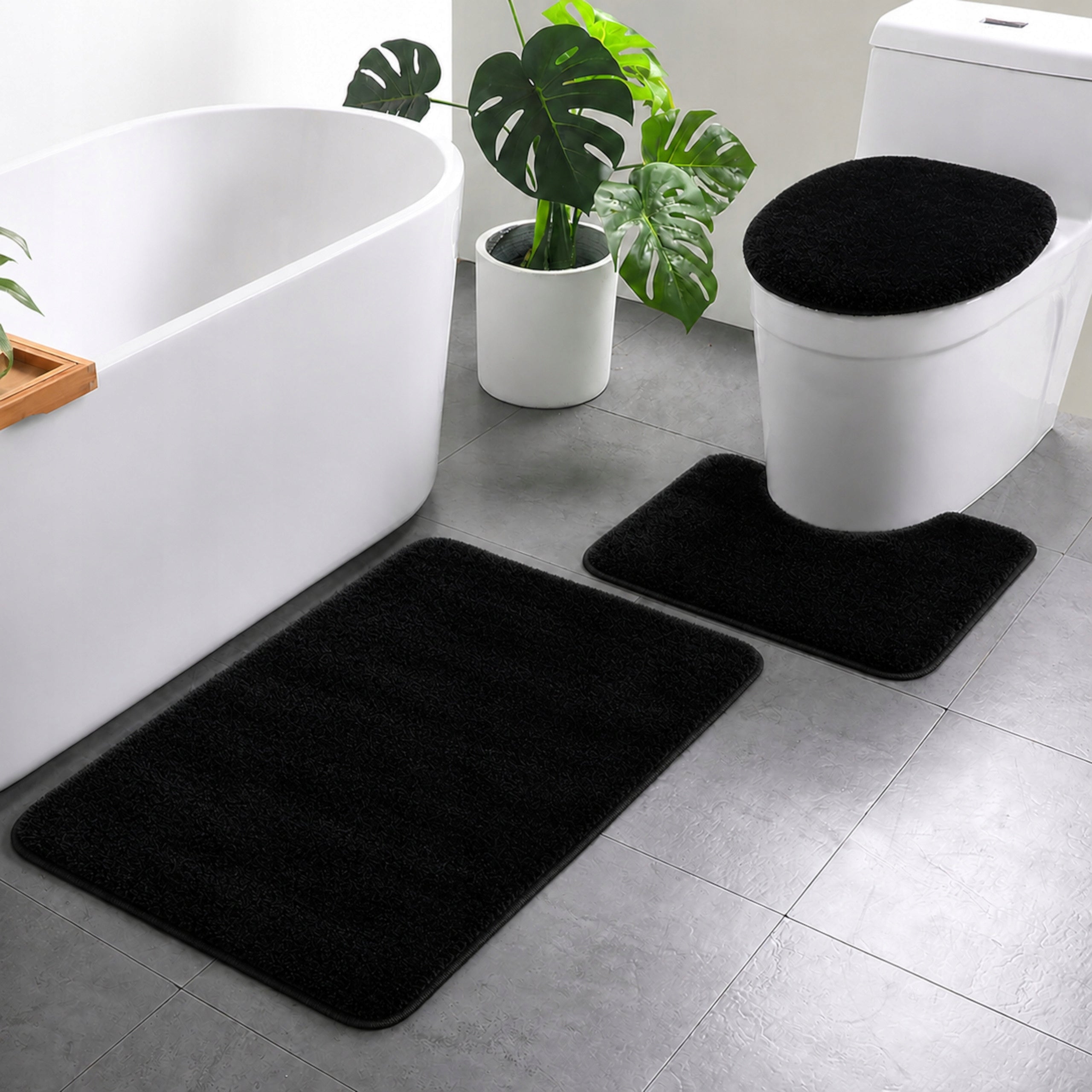 BATHROOM RUGS NON-SLIP SET 3 PIECE BLACK MODERN Product width 50 cm