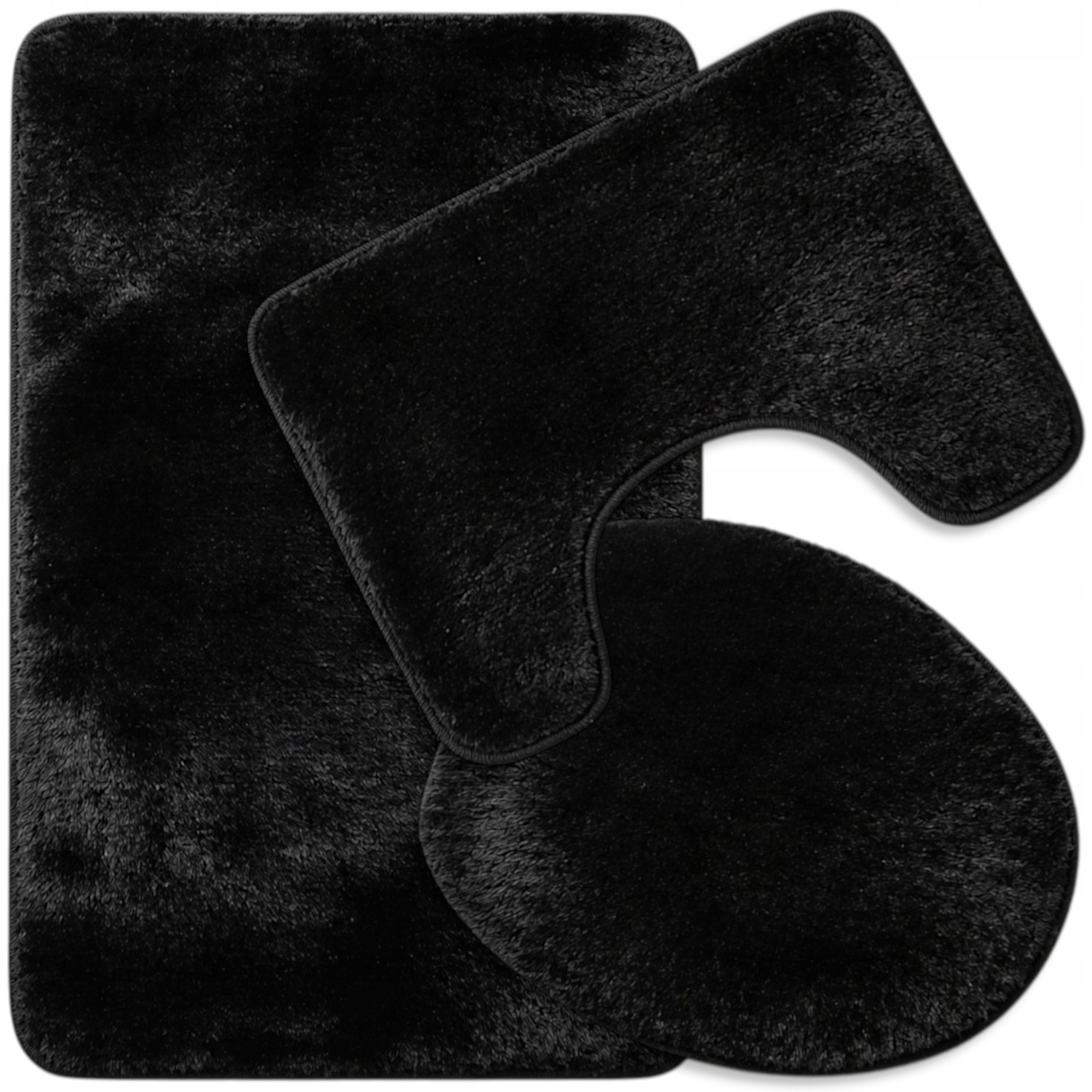 BATHROOM RUGS NON-SLIP SET 3 PIECE BLACK MODERN