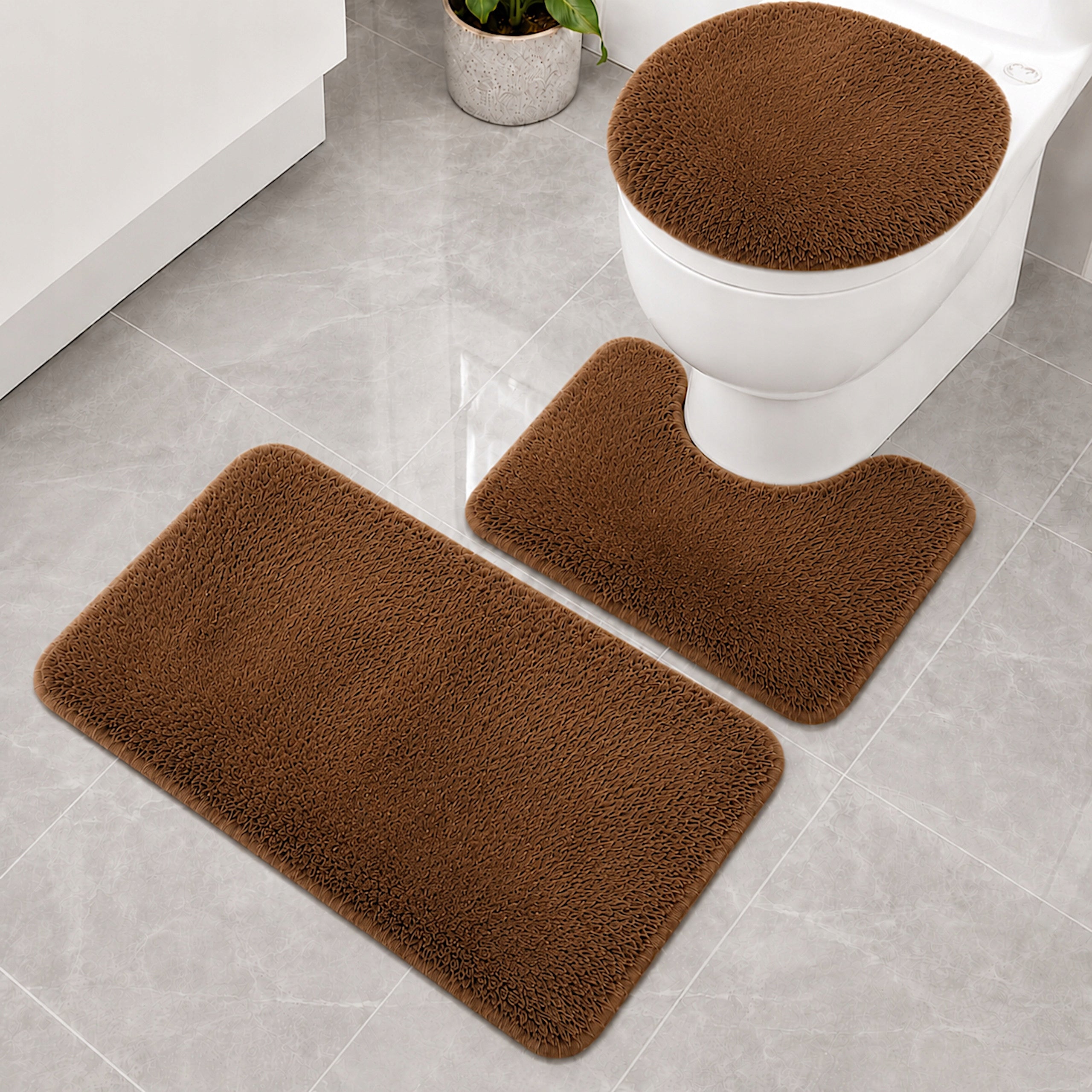 BATHROOM RUGS NON-SLIP SET 3 PIECE BROWN MODERN Manufacturer code DYWANIKI ŁAZIENKOWE 50X80 KOMPLET BRĄZOWY