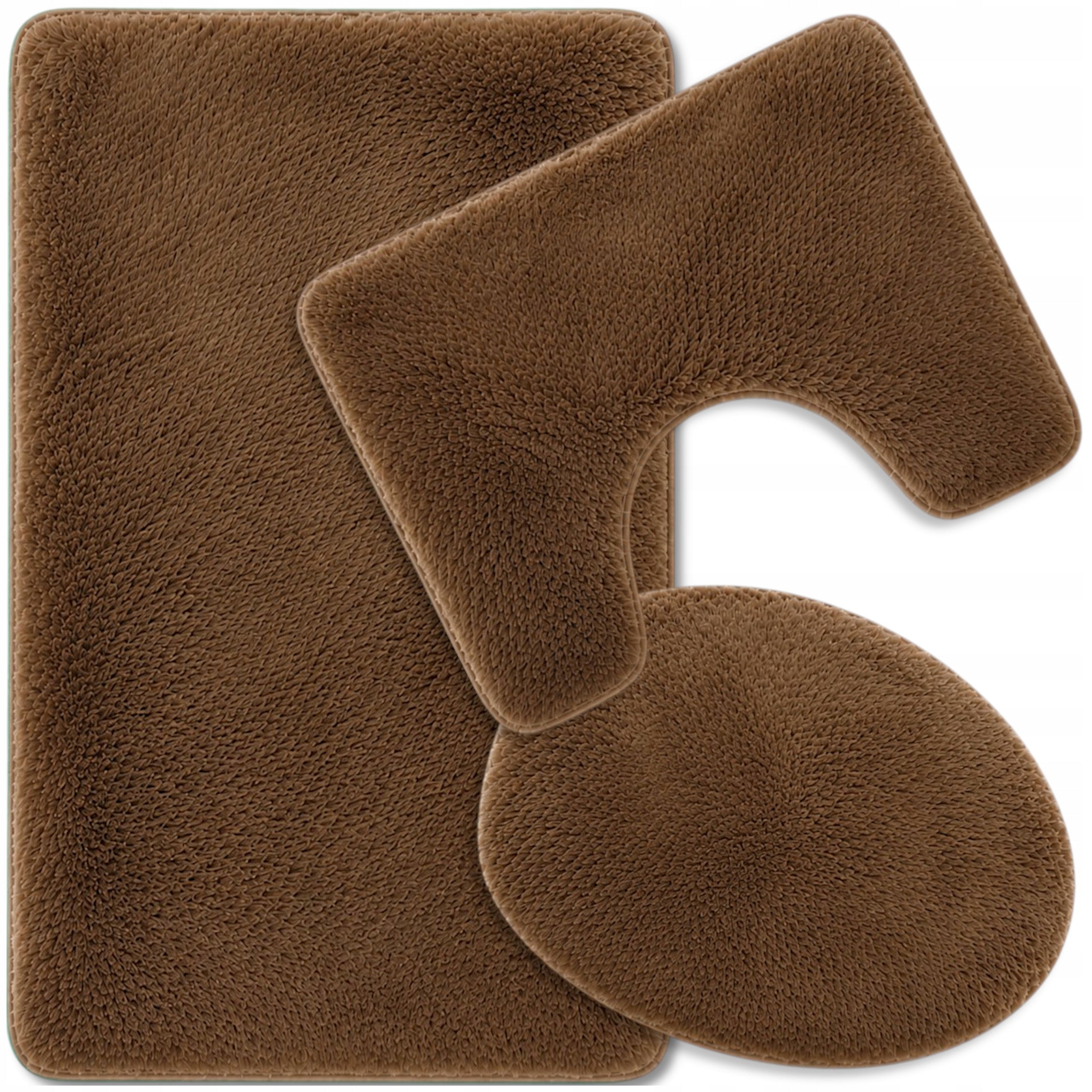 BATHROOM RUGS NON-SLIP SET 3 PIECE BROWN MODERN