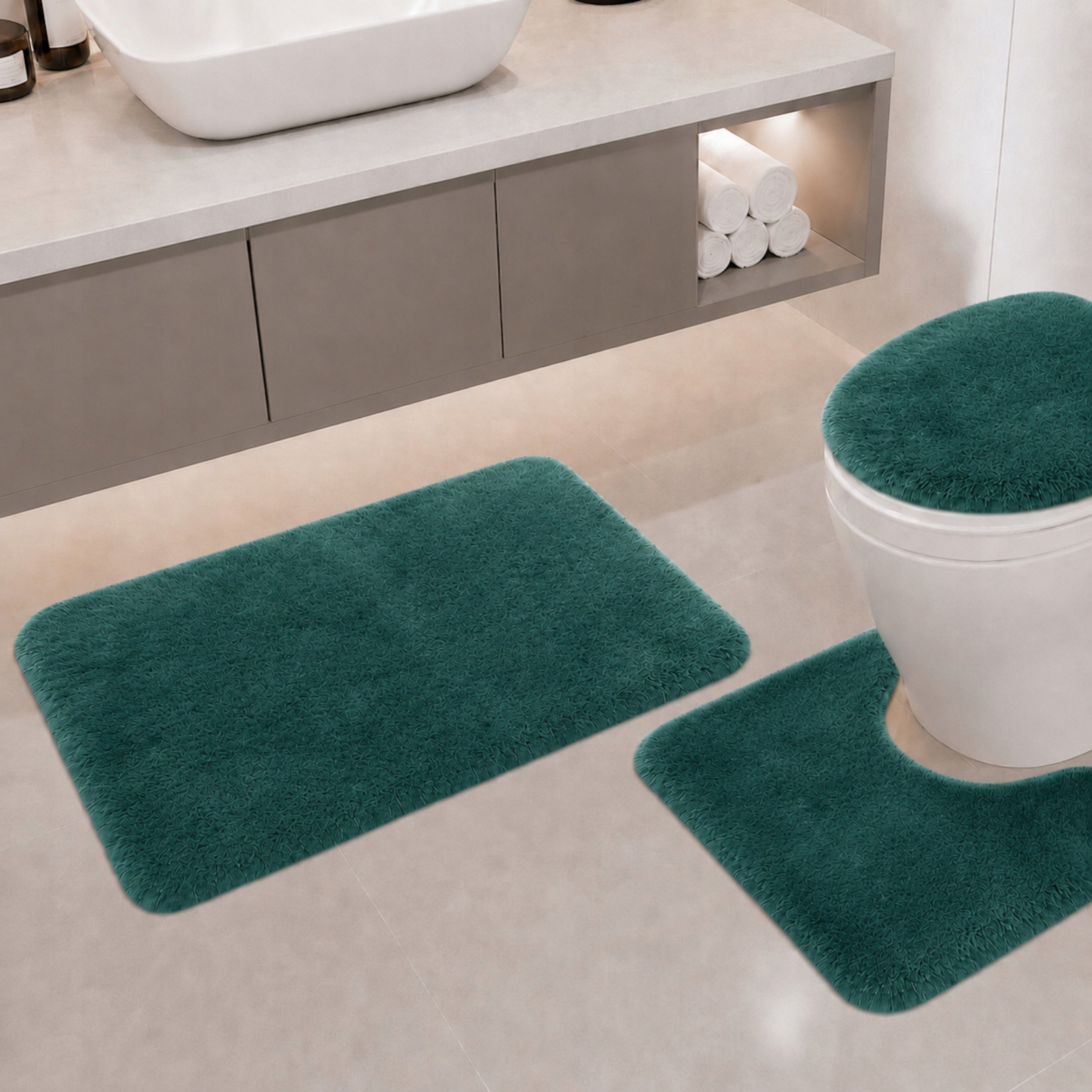 BATHROOM RUGS NON-SLIP SET 3 PIECE GREEN MODERN Brand Decorator Home