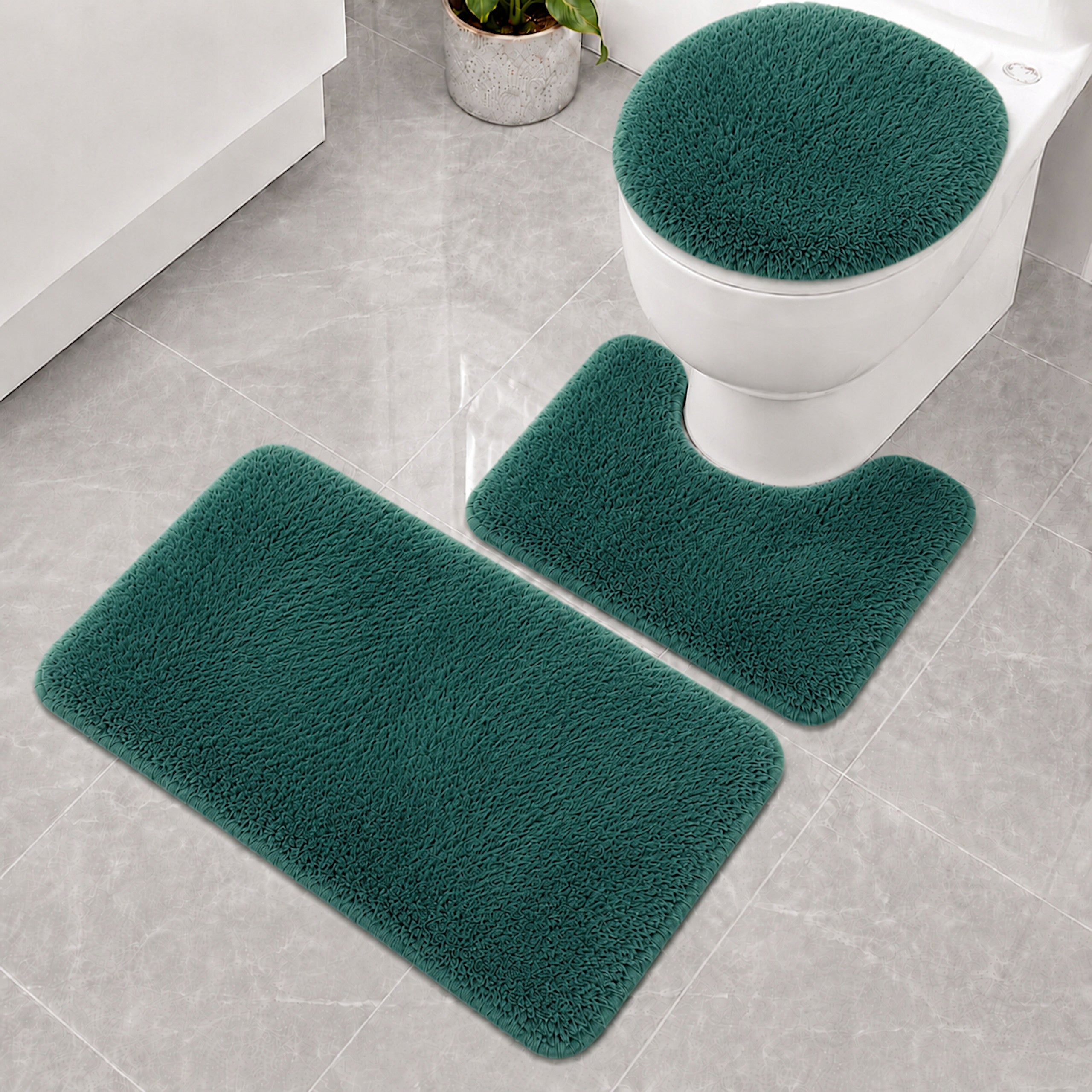 BATHROOM RUGS NON-SLIP SET 3 PIECE GREEN MODERN Manufacturer code DYWANIKI ŁAZIENKOWE 50X80 KOMPLET ZIELONY