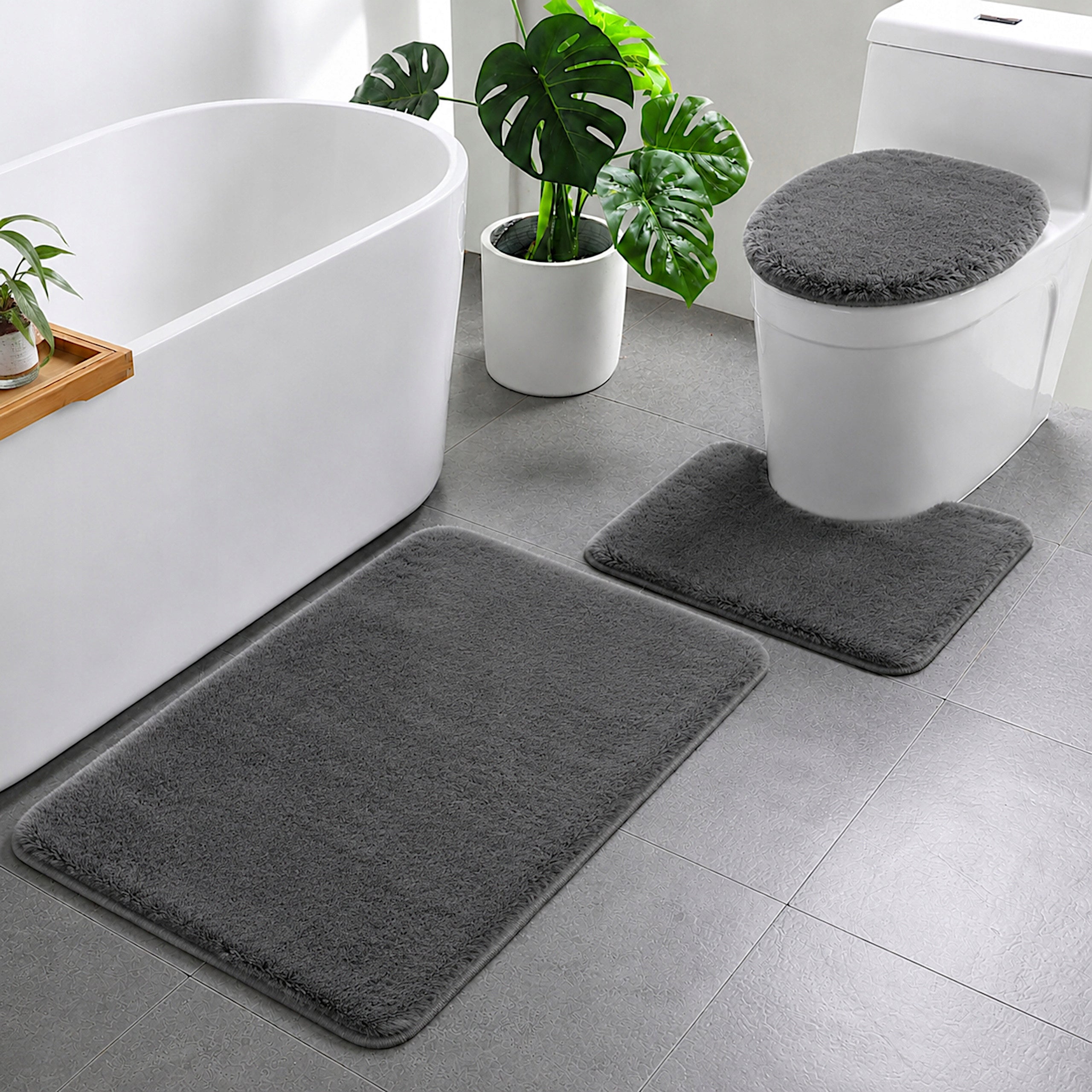 BATHROOM RUGS NON-SLIP SET 3 PIECE GREY QUICK DRYING Brand Decorator Home