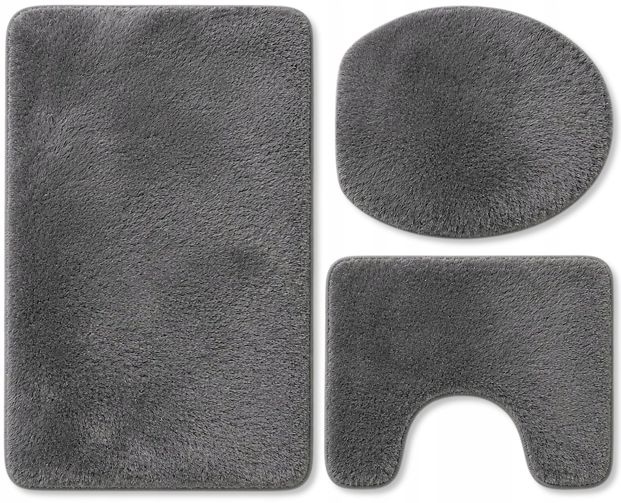 BATHROOM RUGS NON-SLIP SET 3 PIECE GREY QUICK DRYING Packaging status original