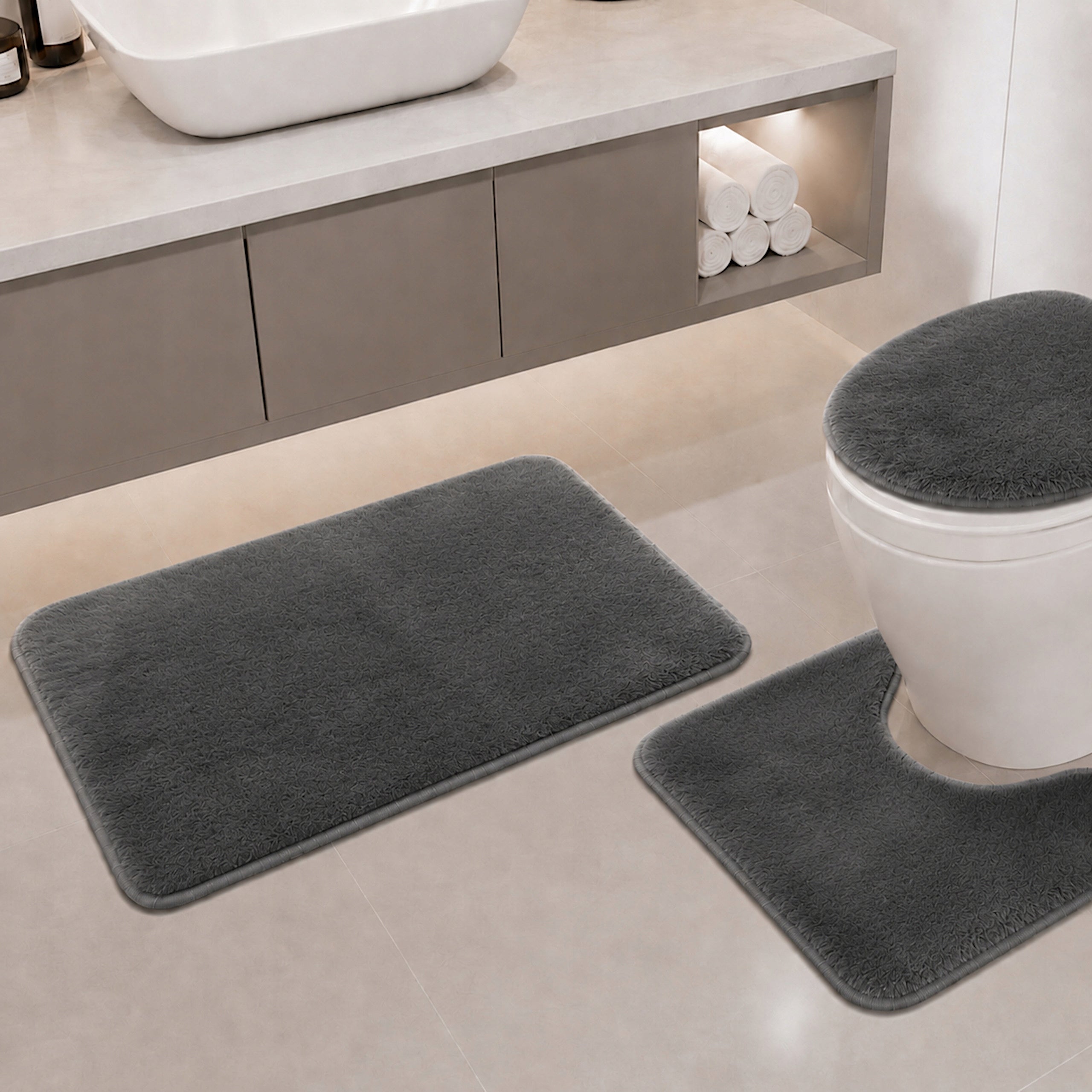 BATHROOM RUGS NON-SLIP SET 3 PIECE GREY QUICK DRYING Product width 50 cm