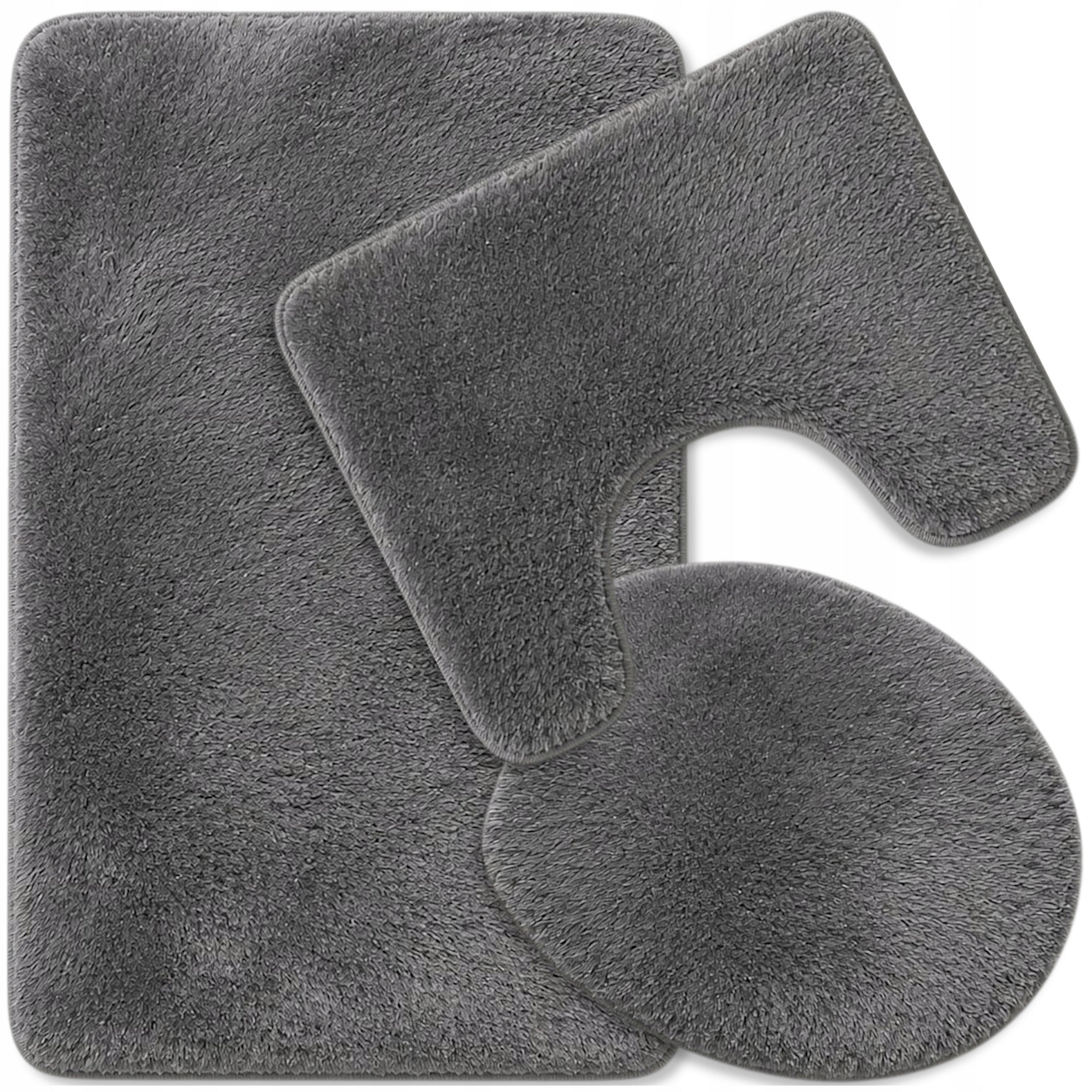 BATHROOM RUGS NON-SLIP SET 3 PIECE GREY QUICK DRYING