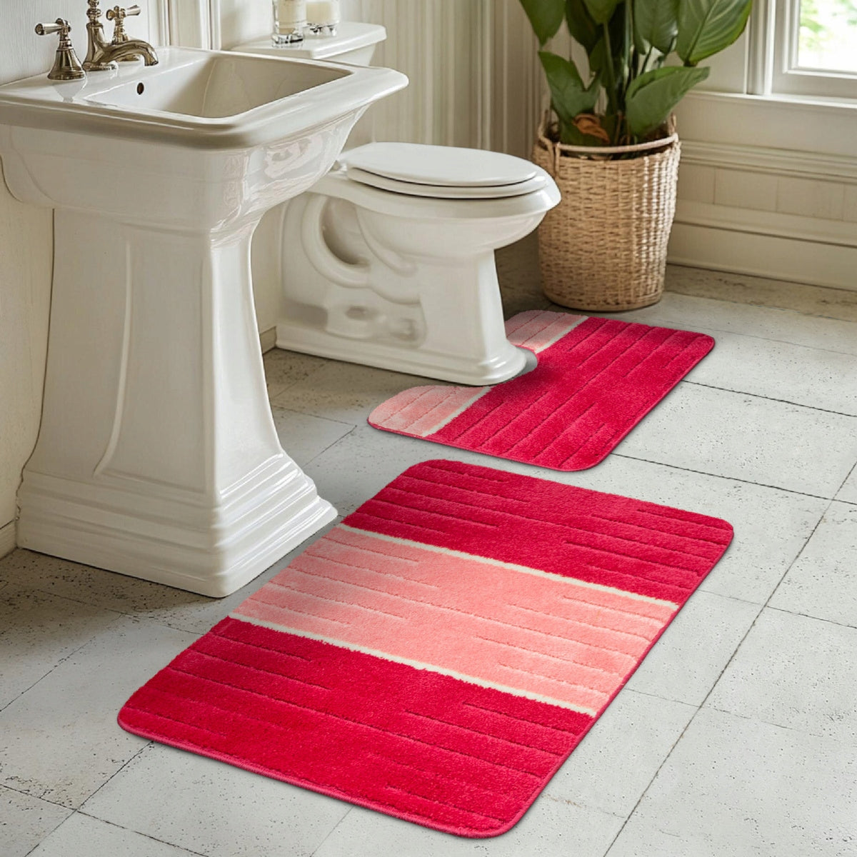 BATHROOM RUGS NON-SLIP SOFT PINK STRIPES COMO 2-cz SET Length 80 cm