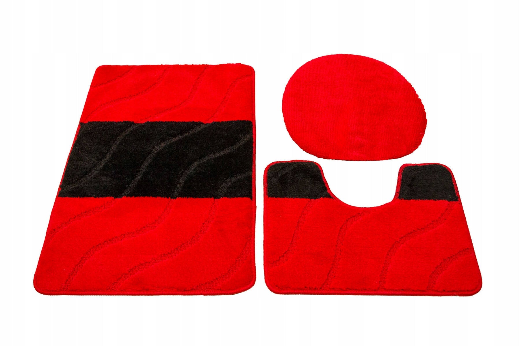 BATHROOM RUGS NON-SLIP STRIPES RED BLACK FIORI 3-cz SET Length 80 cm