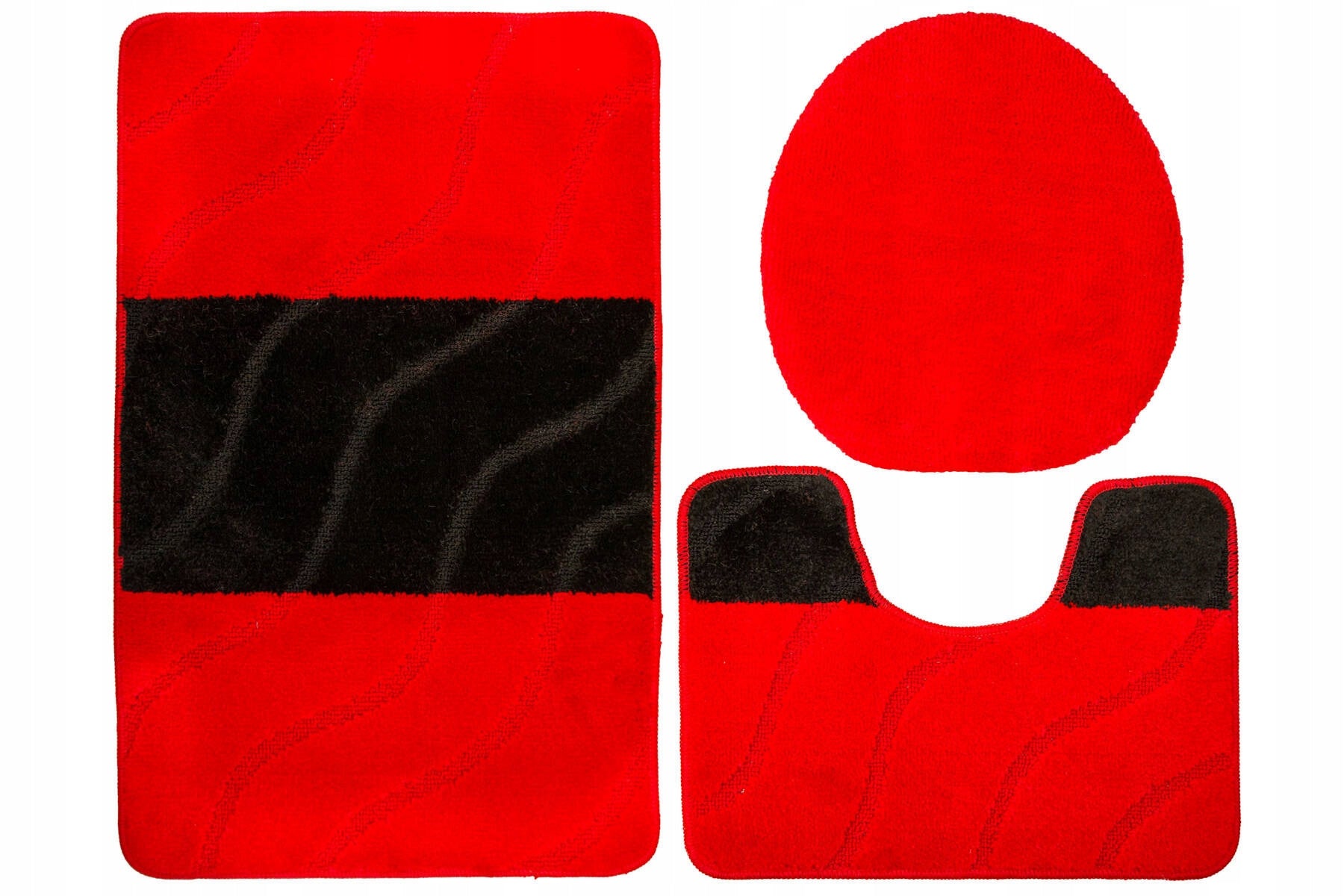 BATHROOM RUGS NON-SLIP STRIPES RED BLACK FIORI 3-cz SET
