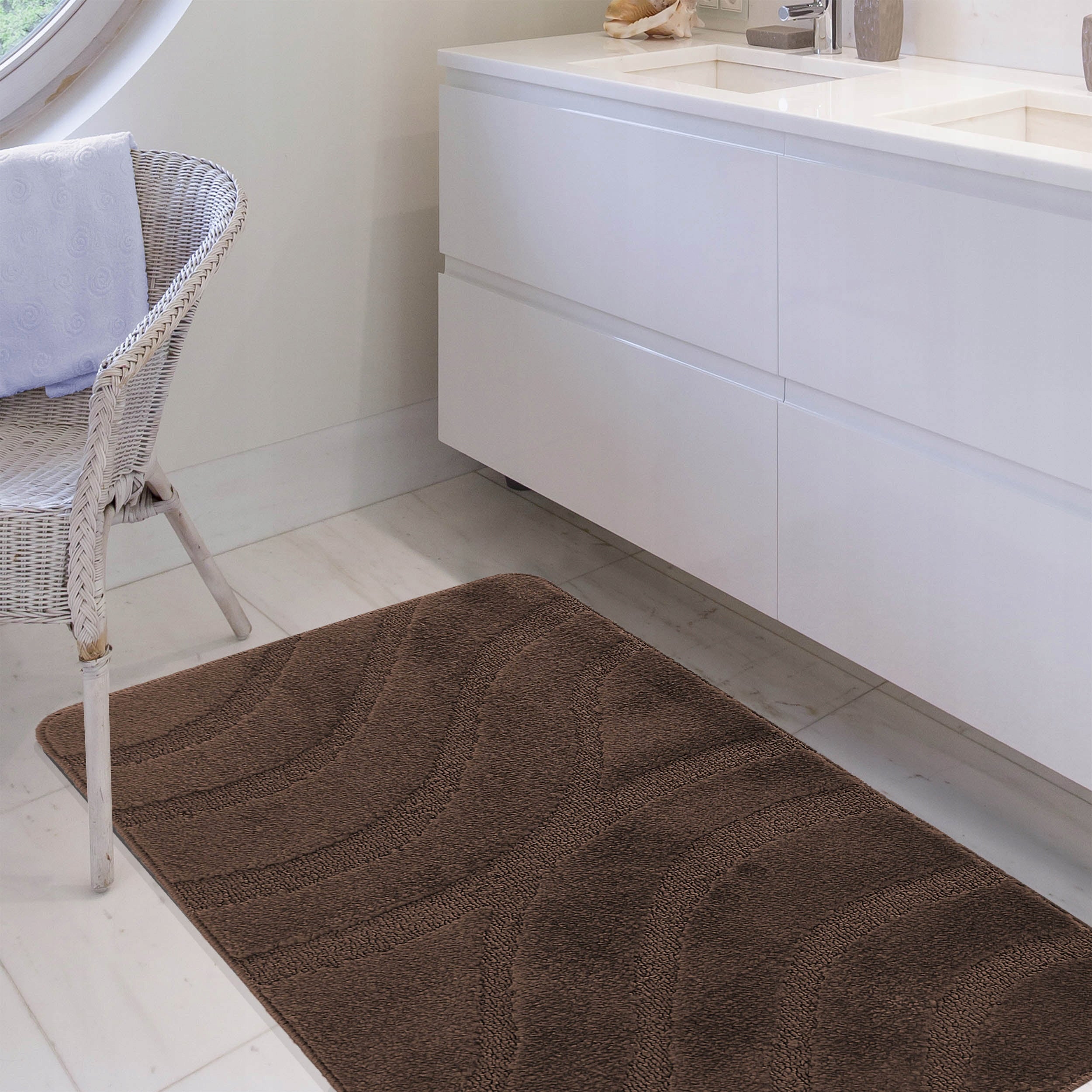 BATHROOM RUGS RUBBERIZED NON-SLIP WAVES 2 PCS CHOCOLATE Packaging status original