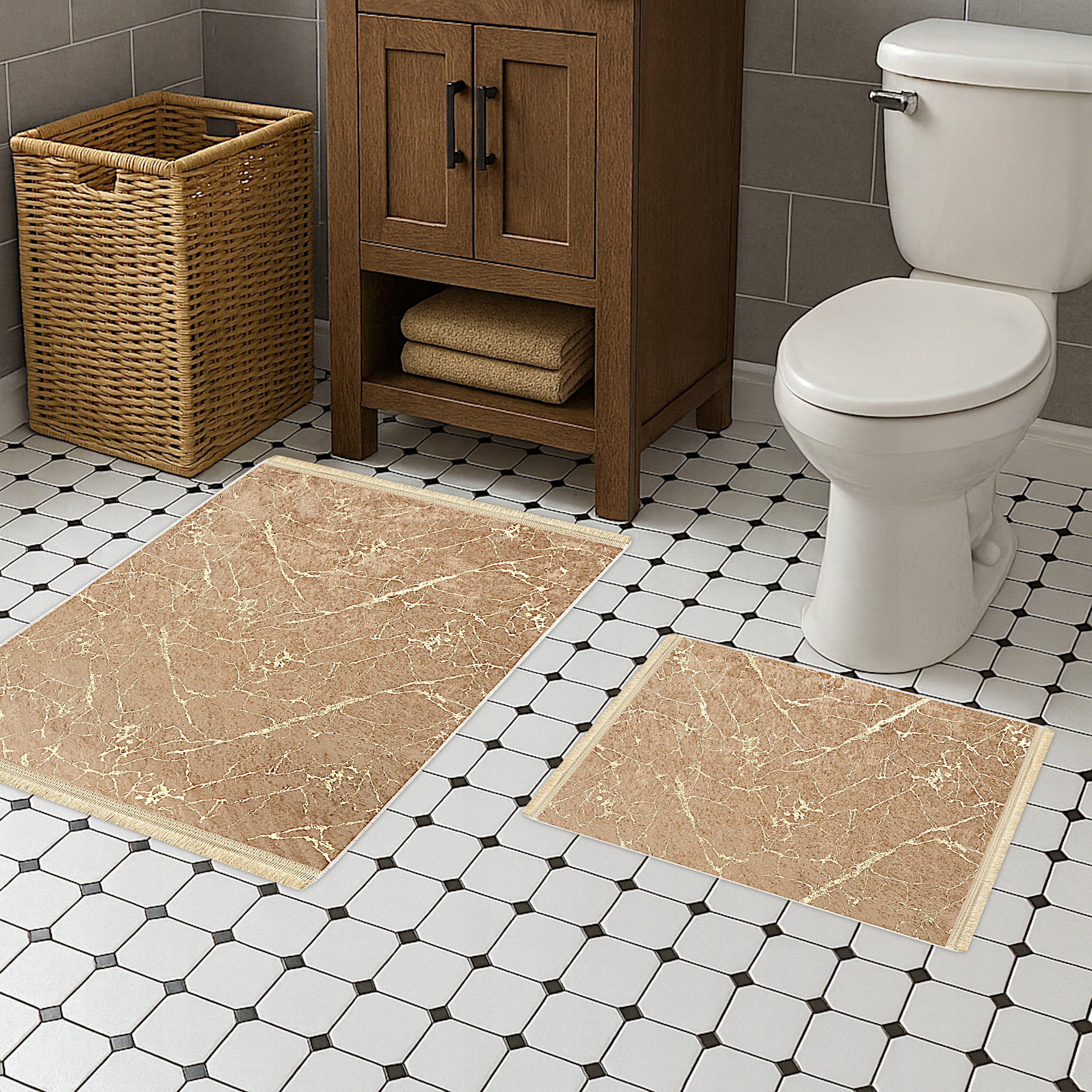 BATHROOM RUGS SET OF 2 NON-SLIP 60x100 BROWN GOLDEY LARGE Packaging status original