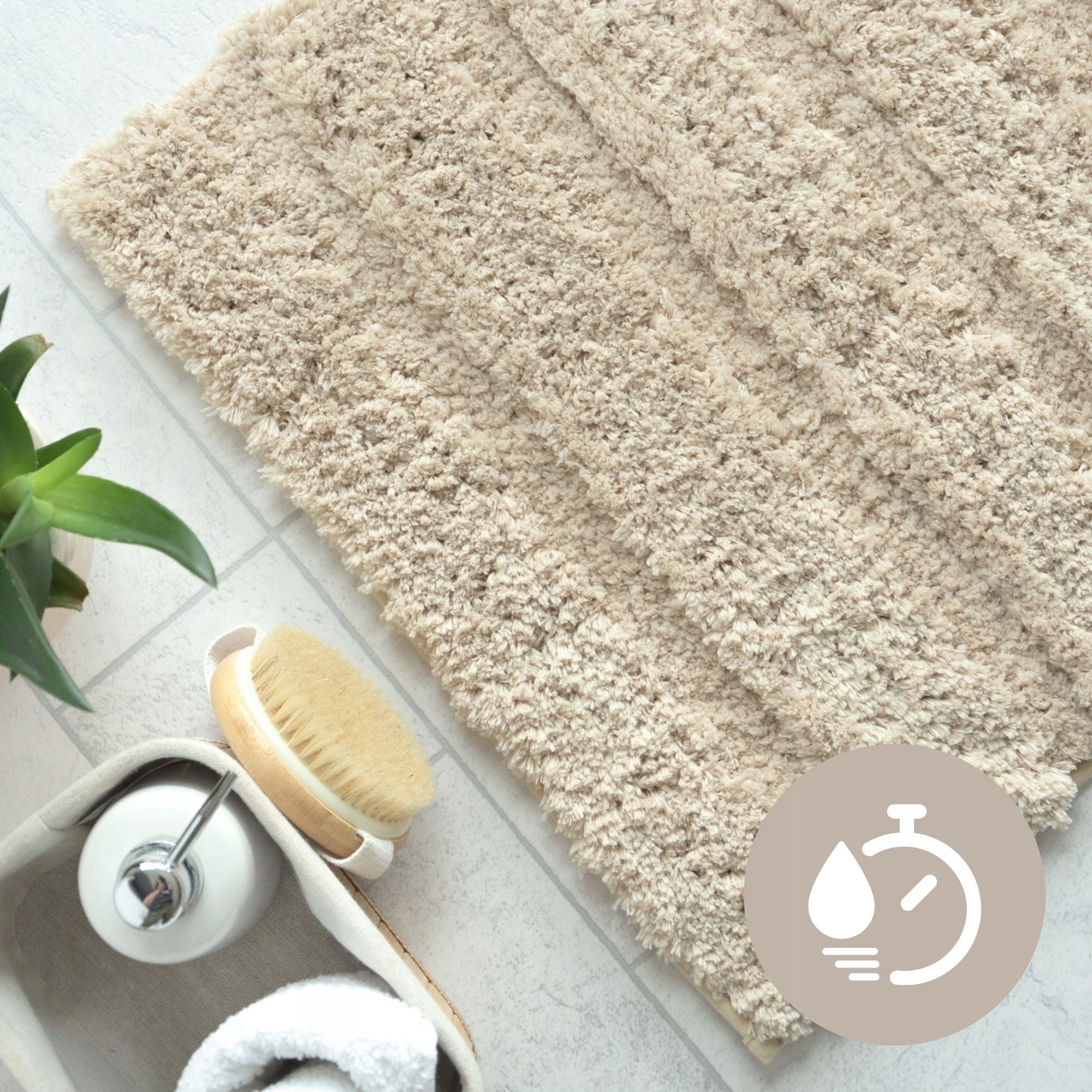 BATHROOM RUGS SET OF 2 PCS 50x80cm+50x80cm BEIGE ANTI-SLIP SHAGGY EAN (GTIN) 5904169726601