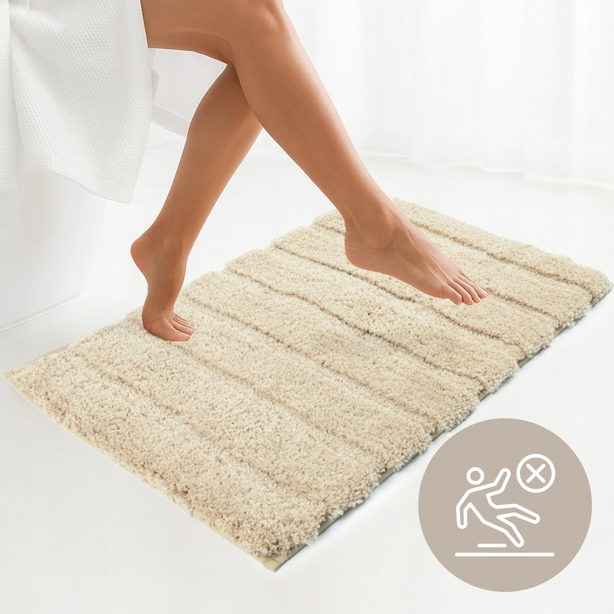 BATHROOM RUGS SET OF 2 PCS 50x80cm+50x80cm BEIGE ANTI-SLIP SHAGGY Product width 50 cm