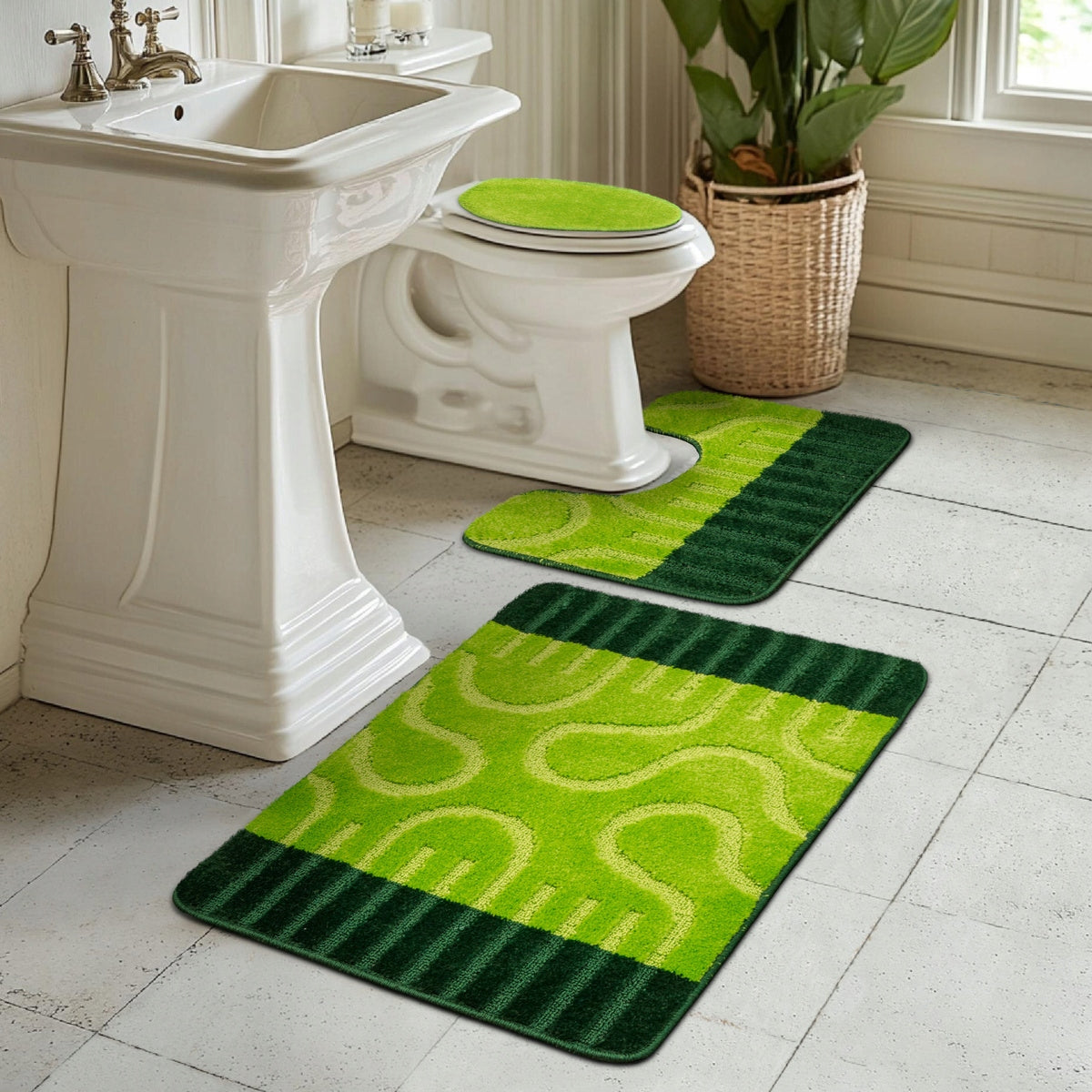 BATHROOM RUGS TOILETS RUBBERIZED STRIPED GREEN ROUNDABOUT 3-cz SET Manufacturer code ronda green 3cz