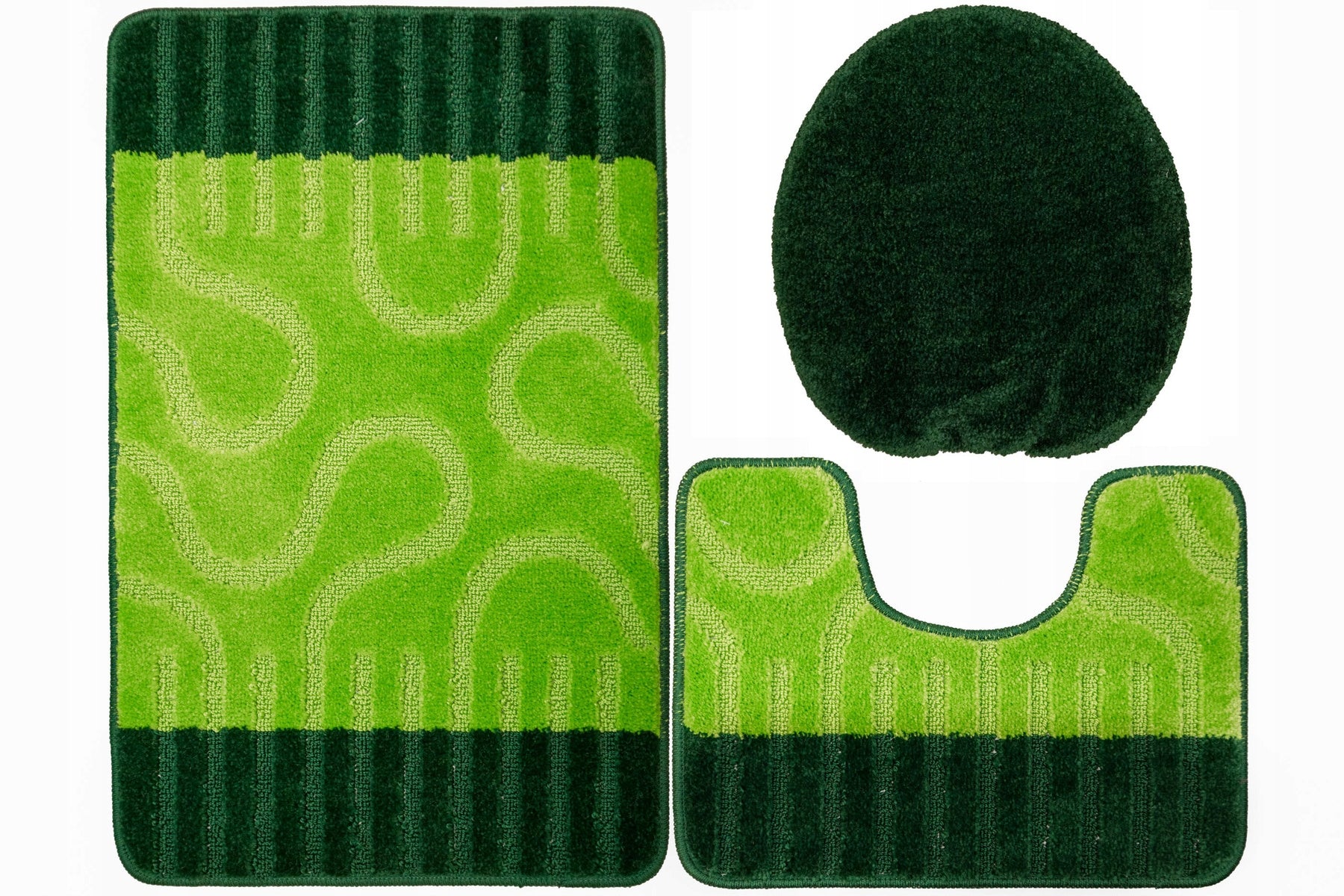 BATHROOM RUGS TOILETS RUBBERIZED STRIPED GREEN ROUNDABOUT 3-cz SET