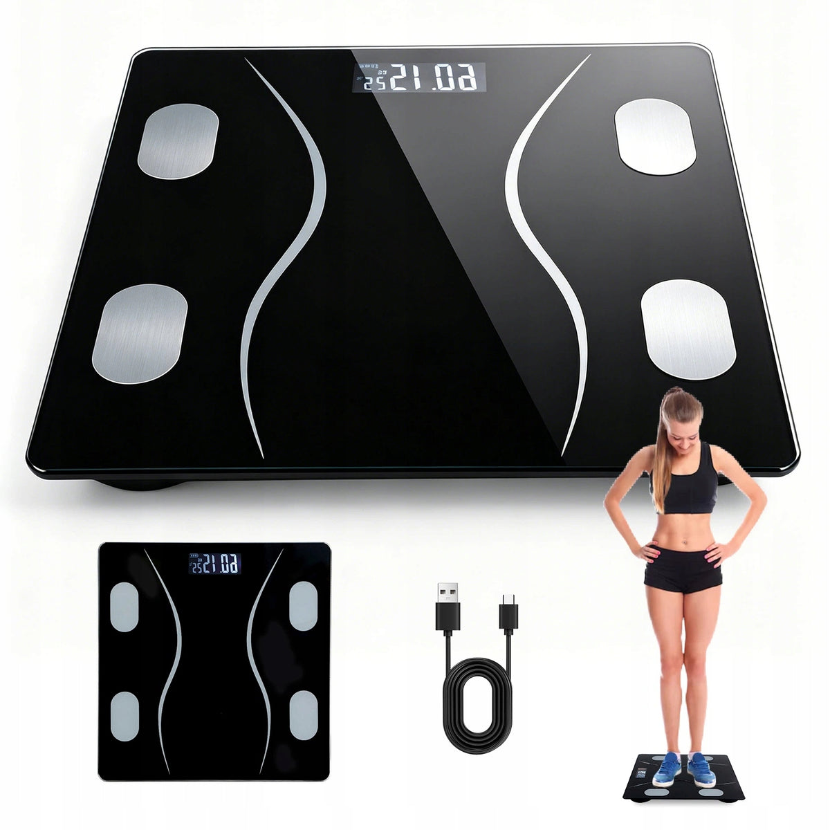 BATHROOM SCALE 180KG 200G 26X26CM TEMPERED GLASS BLUETOOTH BLACK