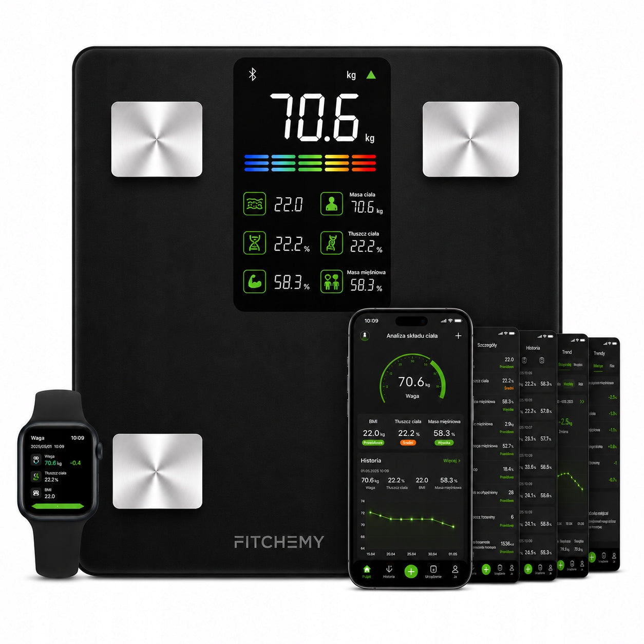 BATHROOM SCALE ANALYTICAL BLUETOOTH BMI 13 PARAMETERS SMART PL FITCHEMY