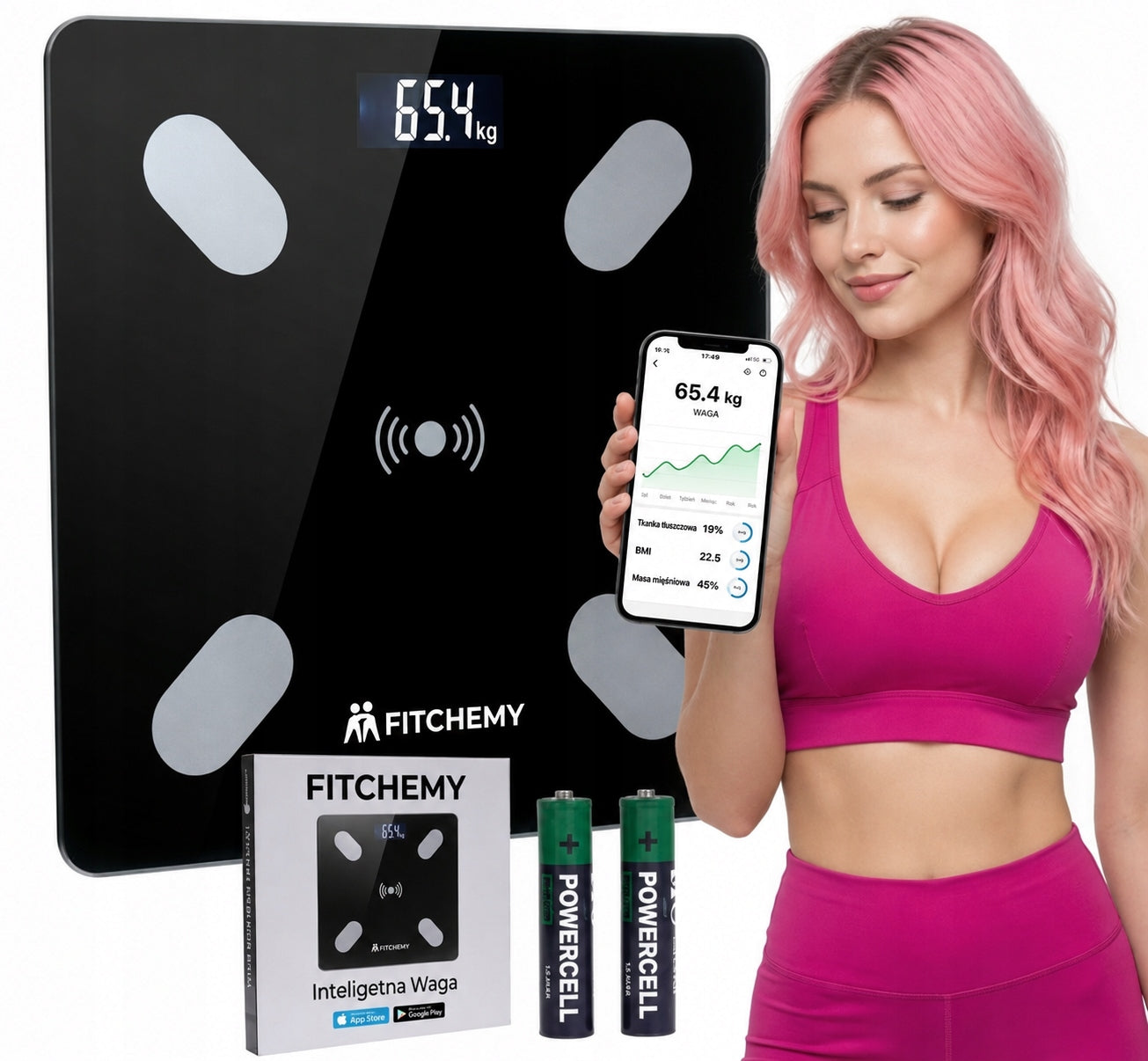 BATHROOM SCALE ANALYTICAL BLUETOOTH Poland APPLICATION FITCHEMY BMI