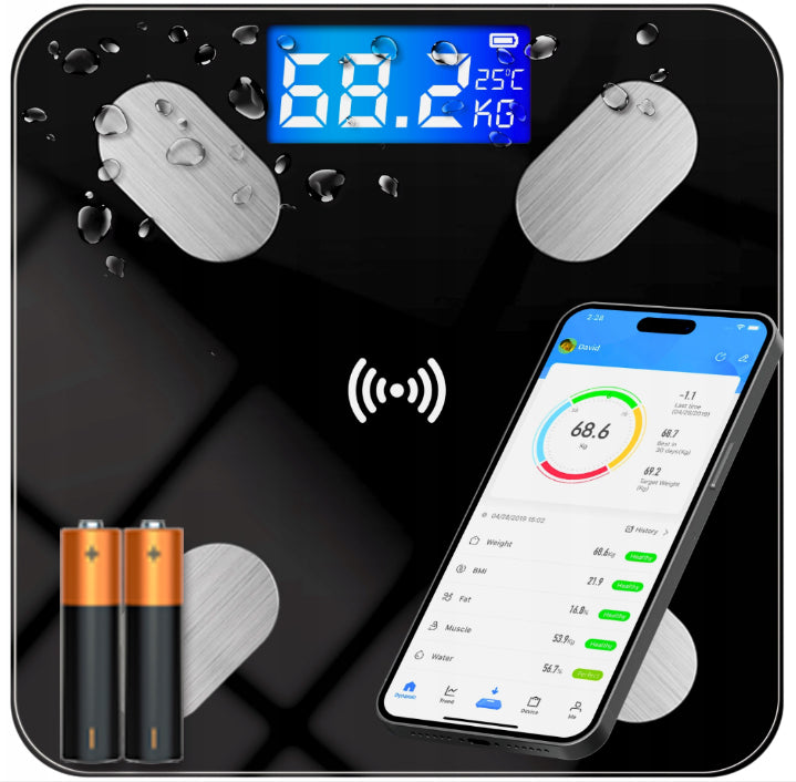 BATHROOM SCALE ANALYTICAL BLUETOOTH SMART 25in1 BODY MEASUREMENT + BATTERIES