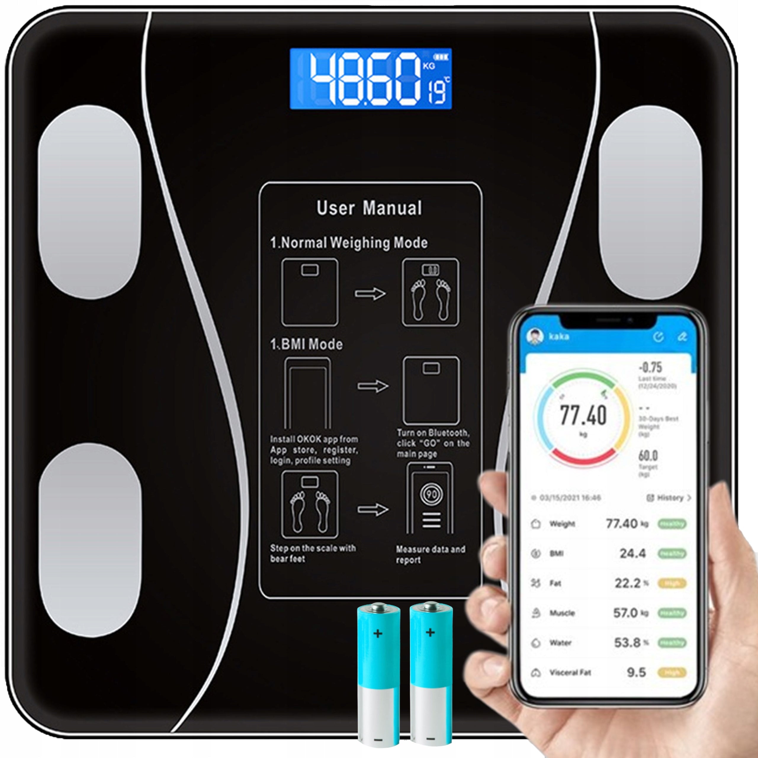 BATHROOM SCALE ANALYTICAL BLUETOOTH SMART ANDROID IOS SMART+BATTERIES