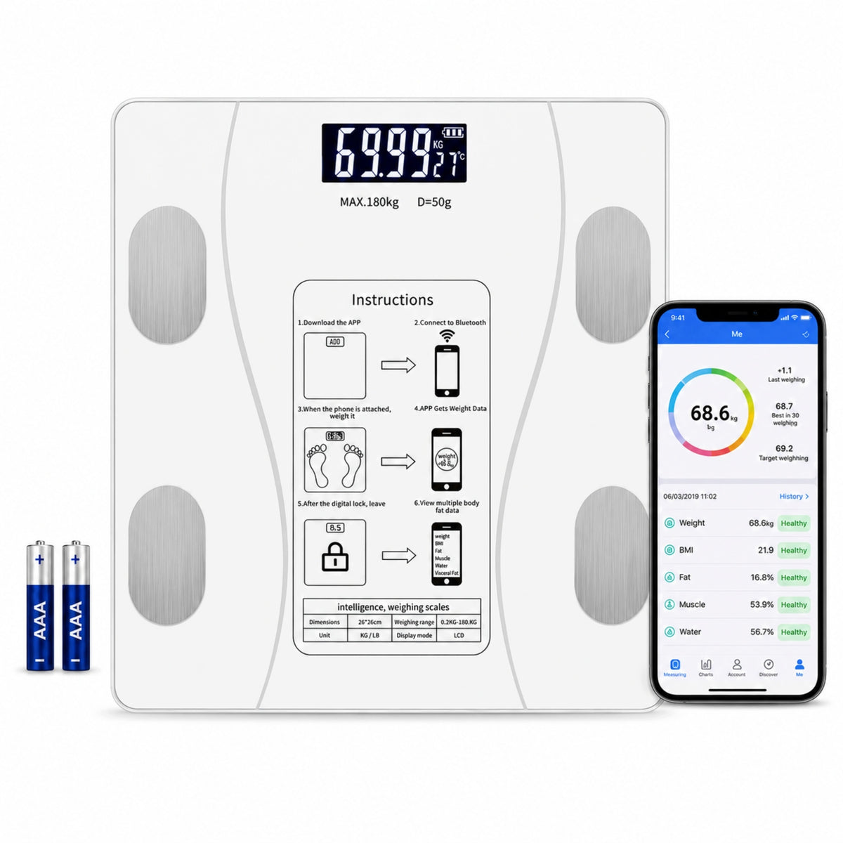 BATHROOM SCALE ANALYTICAL BMI SMART ELECTRONIC APPLICATION in Polish AAA