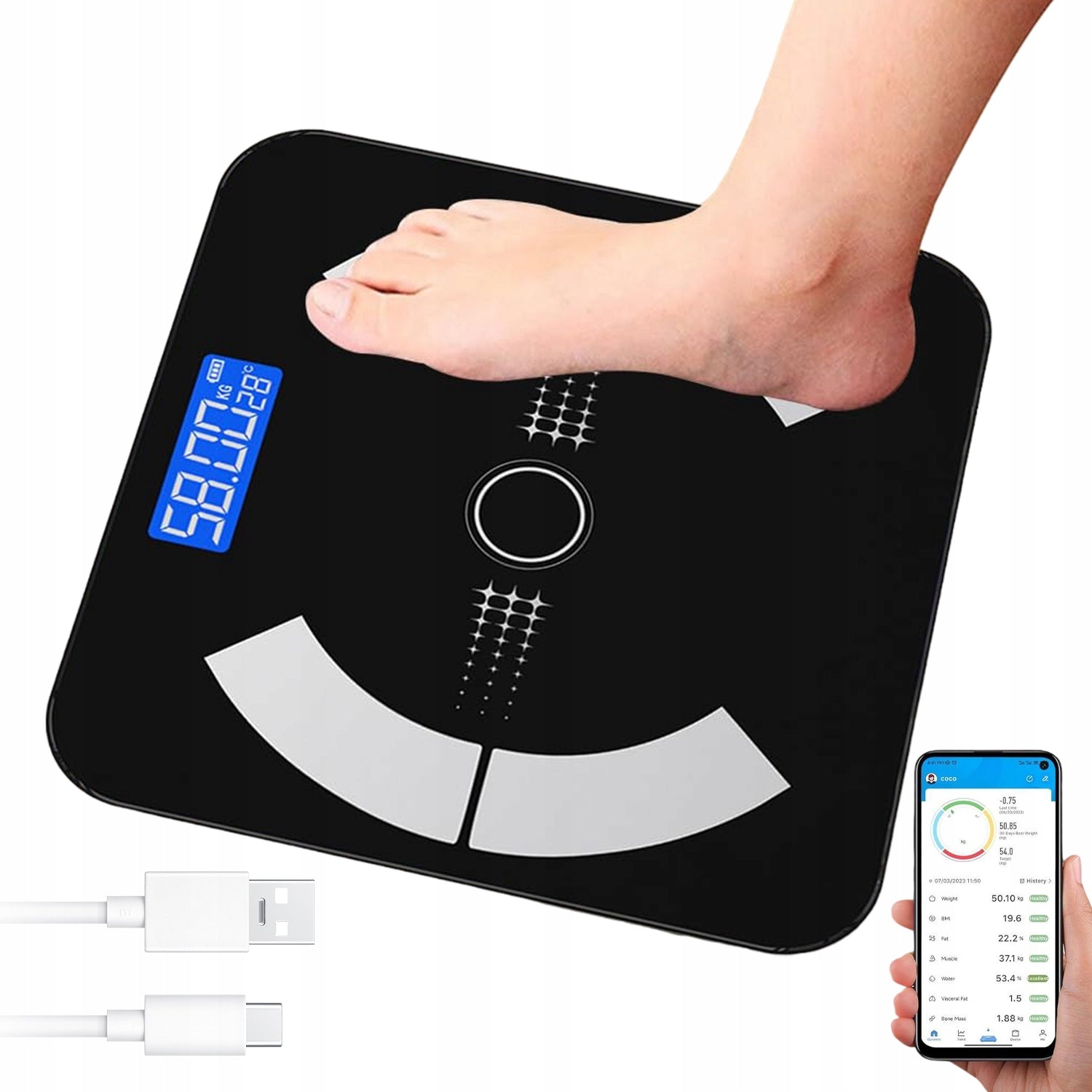 BATHROOM SCALE ANALYTICAL ELECTRONIC BLUETOOTH 13in1 SMART GLASS