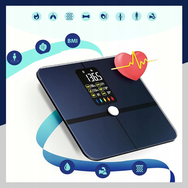 BATHROOM SCALE ANALYTICAL ELECTRONIC BMI FAT APPLICATION in Polish Manufacturer code B0CWV7KVCX