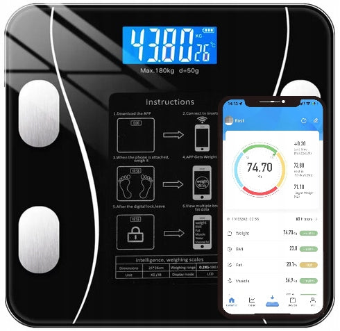 BATHROOM SCALE ANALYTICAL ELECTRONIC SMART+ APPLICATION BMI 180KG SLIM Packaging status original