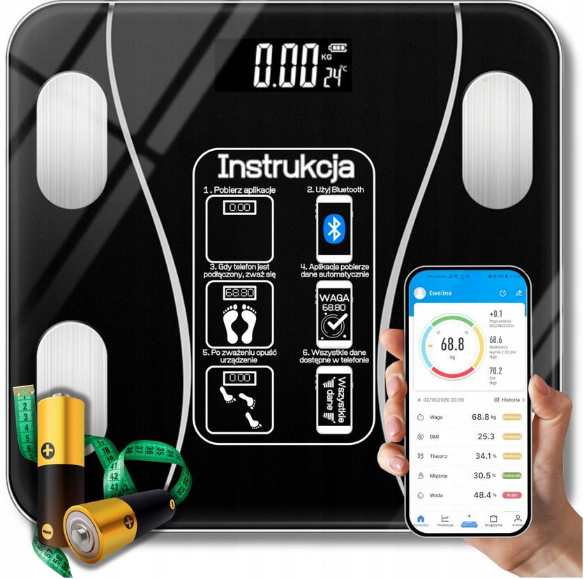 BATHROOM SCALE ANALYTICAL ELECTRONIC SMART+ APPLICATION BMI 180KG SLIM
