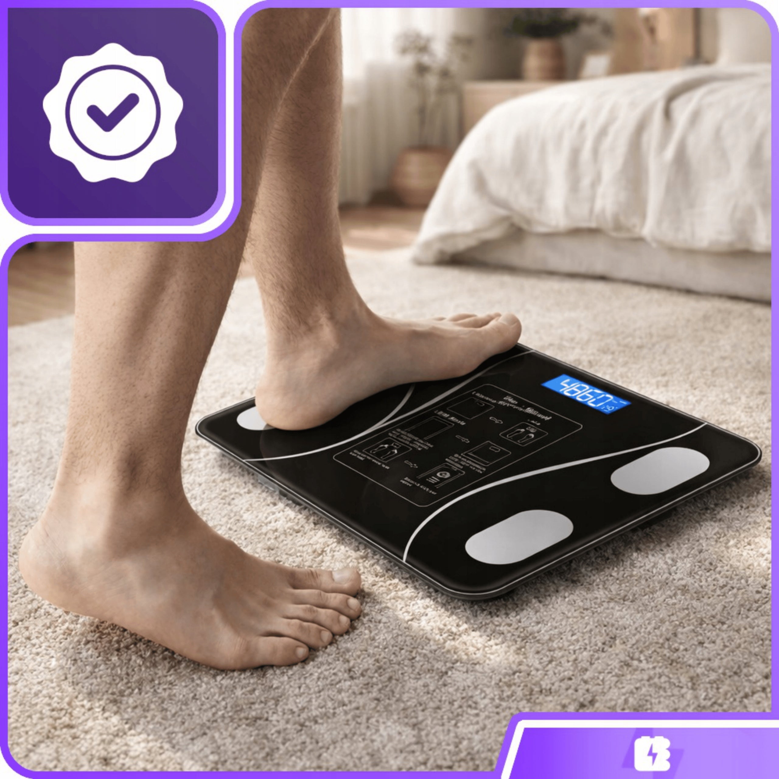 BATHROOM SCALE ANALYTICAL ELECTRONIC SMART+ APPLICATION in Polish BMI Manufacturer code WAGA ŁAZIENKOWA ELEKTRONICZNA BLUETOOTH LED
