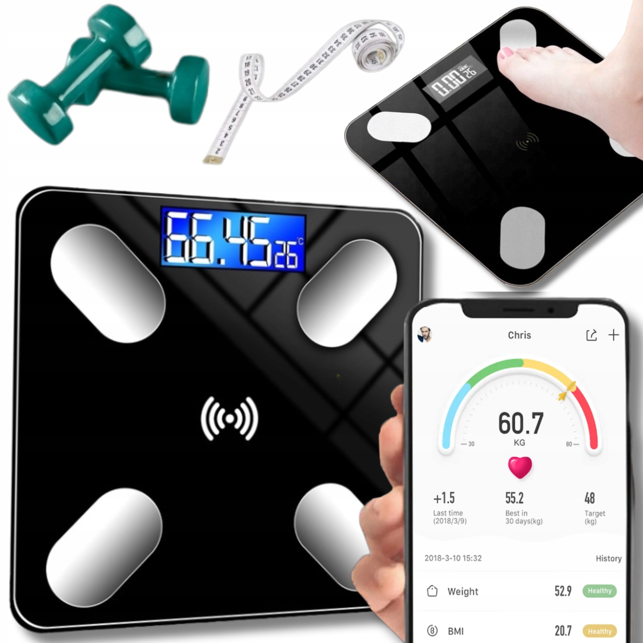 BATHROOM SCALE ANALYTICAL SLIM 180KG - 25in1 - ANDROID - iOS BLUETHOOT LCD