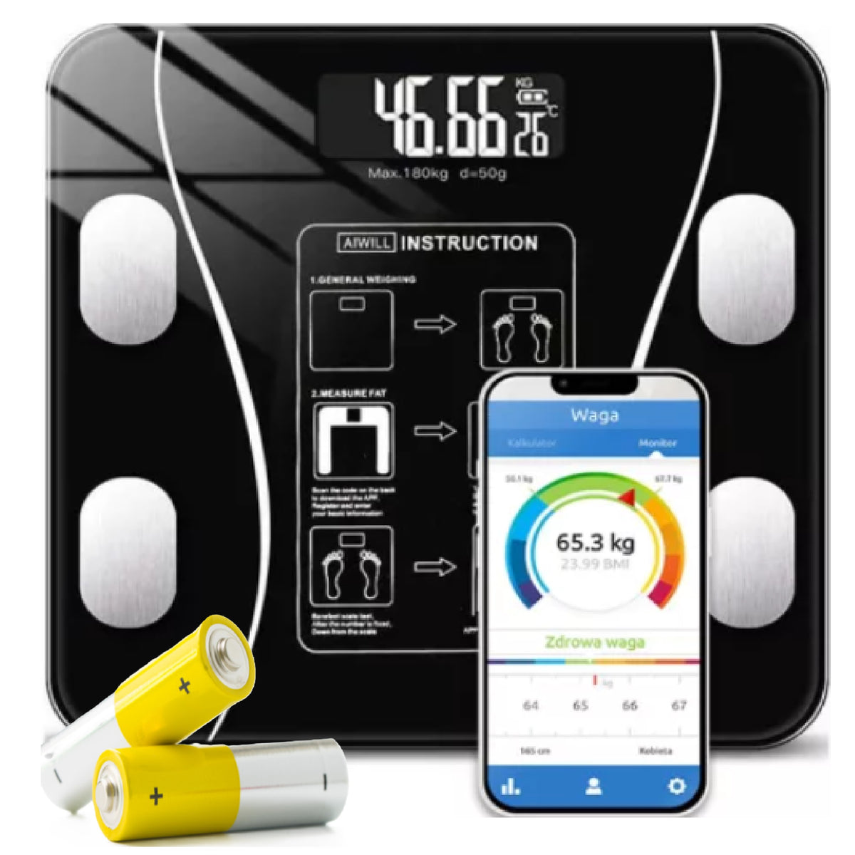 BATHROOM SCALE ANALYTICAL SLIM 180KG ANDROID + BATTERIES