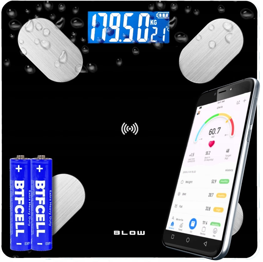 BATHROOM SCALE ANALYTICAL SMART SLIM 180KG ELECTRONIC 25in1 GLASS IOS