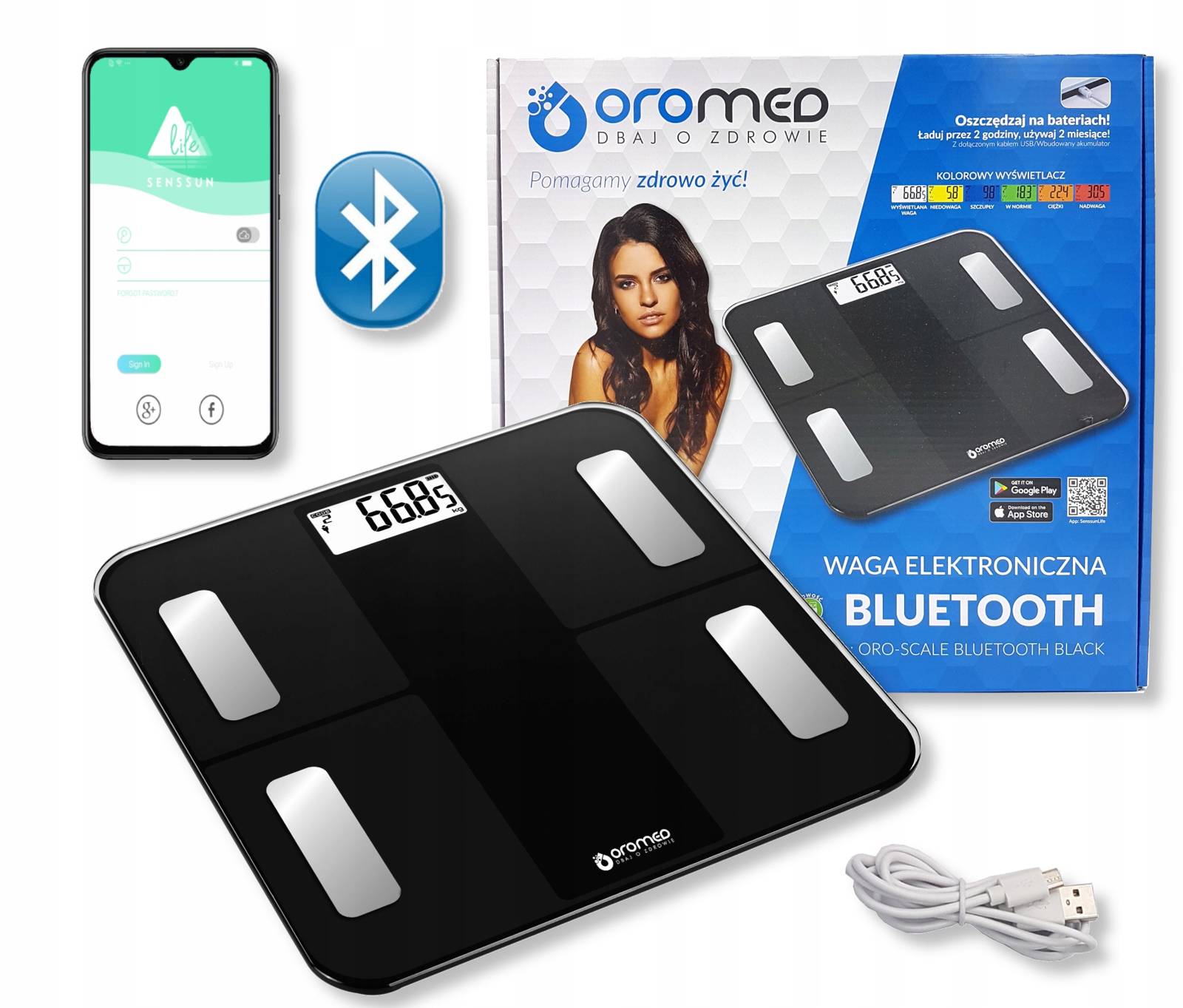 BATHROOM SCALE ANALYTICAL SMART SLIM 180KG ELECTRONIC GLASS IOS USB Brand Oromed