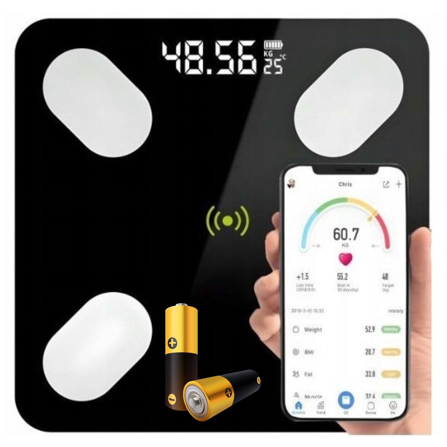 BATHROOM SCALE Analytical Electronic BLUETOOTH APPLICATION 180kg 32in1 Manufacturer code I60283