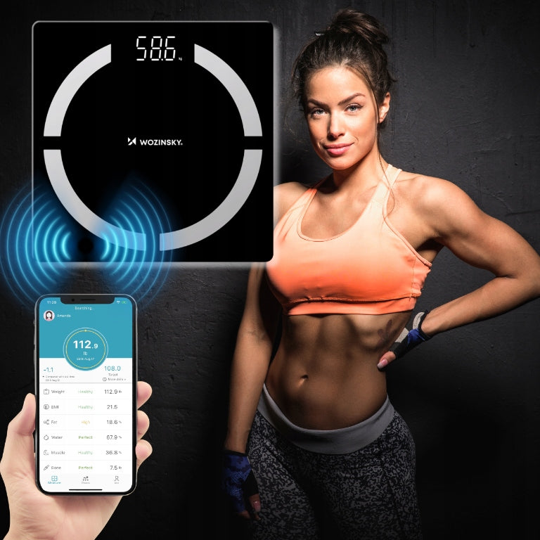 BATHROOM SCALE BLUETOOTH BODY ANALYSIS FITNESS DIET APP LCD Manufacturer code WIWL-30