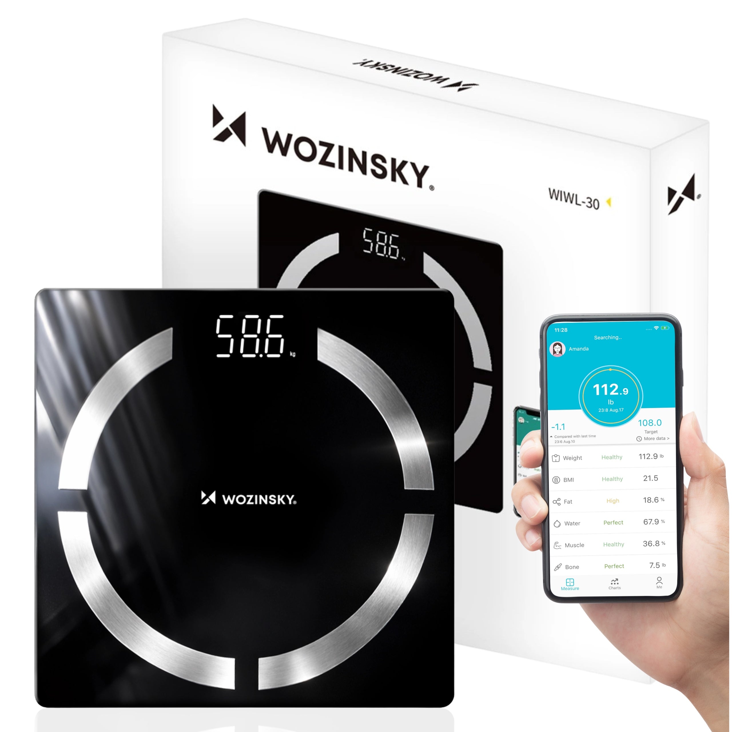 BATHROOM SCALE BLUETOOTH BODY ANALYSIS FITNESS DIET APP LCD