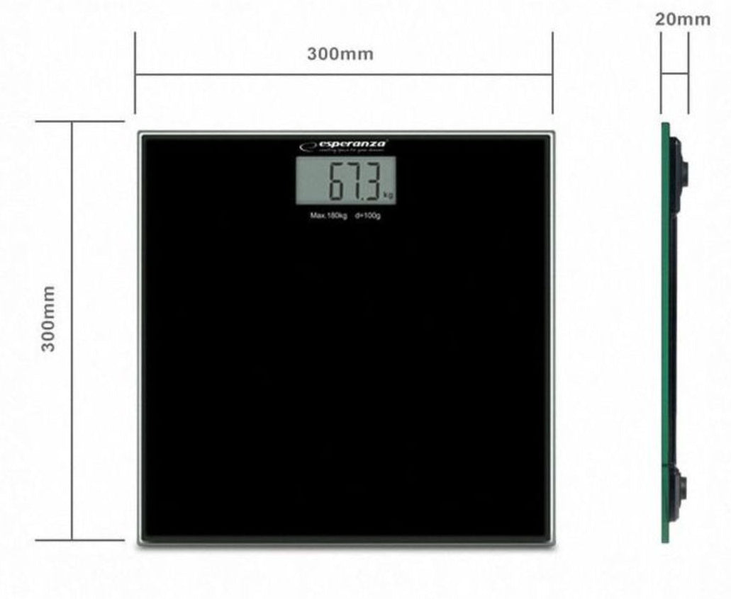 BATHROOM SCALE DIGITAL ELECTRONIC TEMPERED GLASS SLIM XL 180KG BLACK