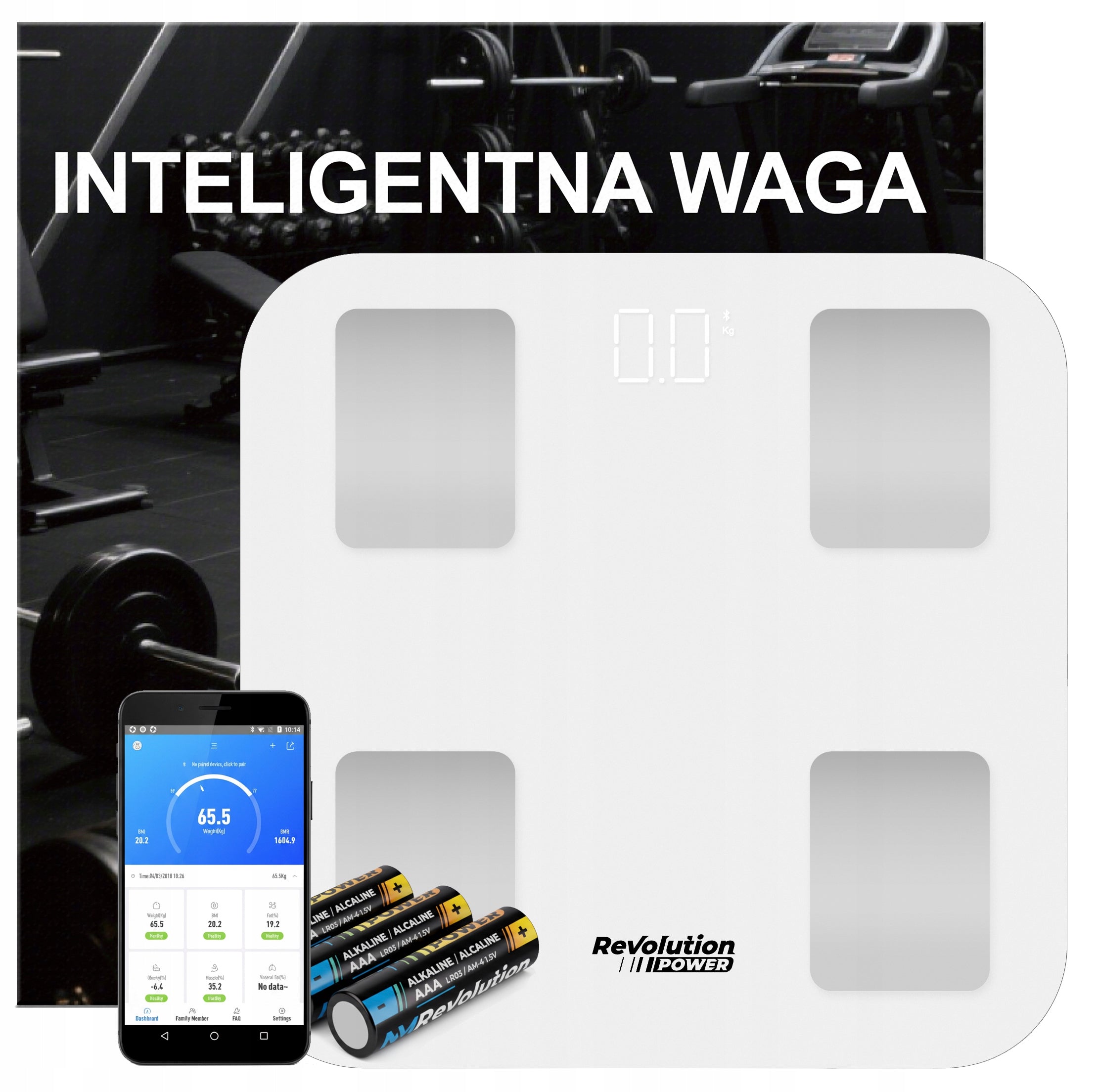 BATHROOM SCALE ELECTRONIC ANALYTICAL - APPLICATION in Polish WHITE SLIM Packaging status original