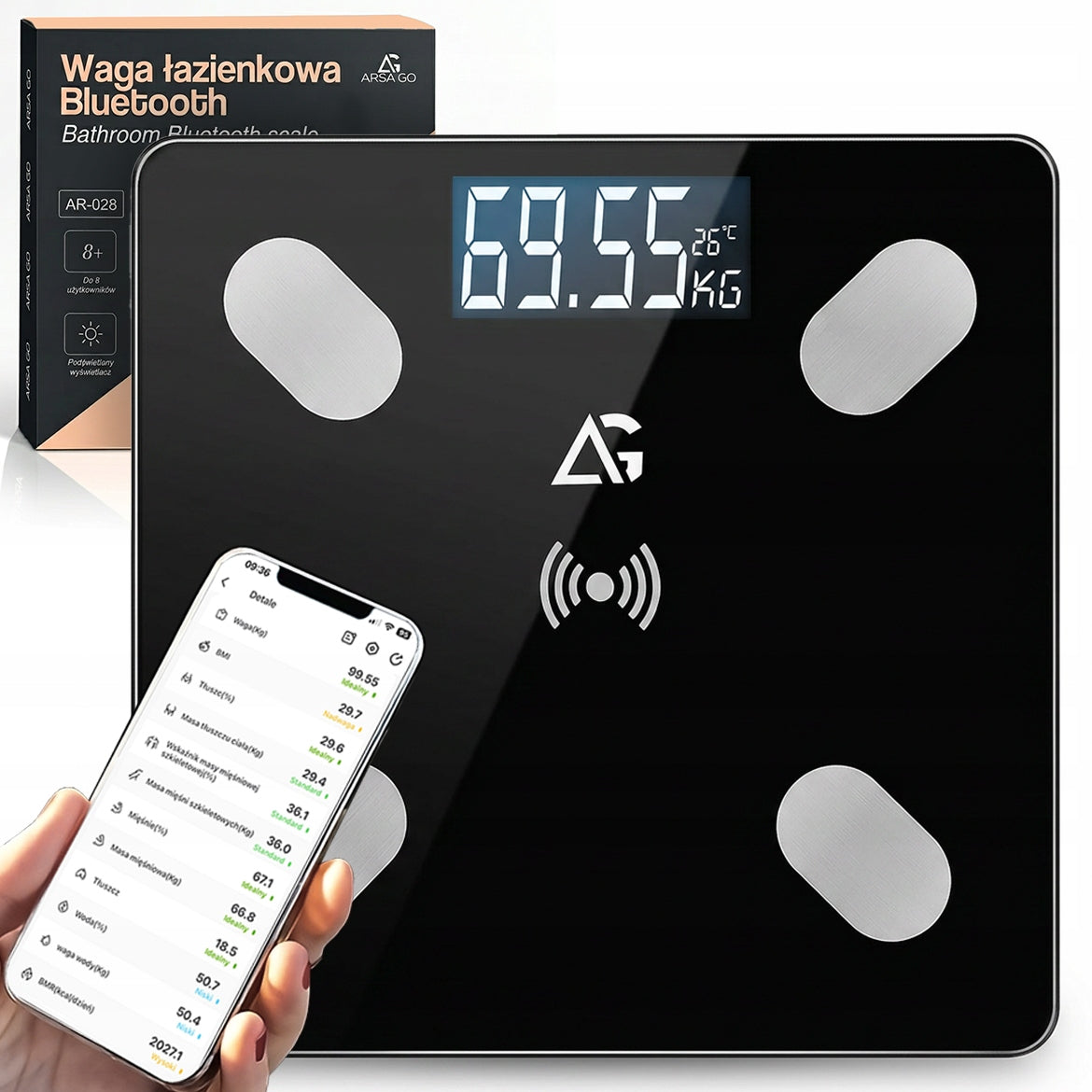 BATHROOM SCALE ELECTRONIC ANALYTICAL BLUETOOTH APPLICATION UP TO 180kg 32in1