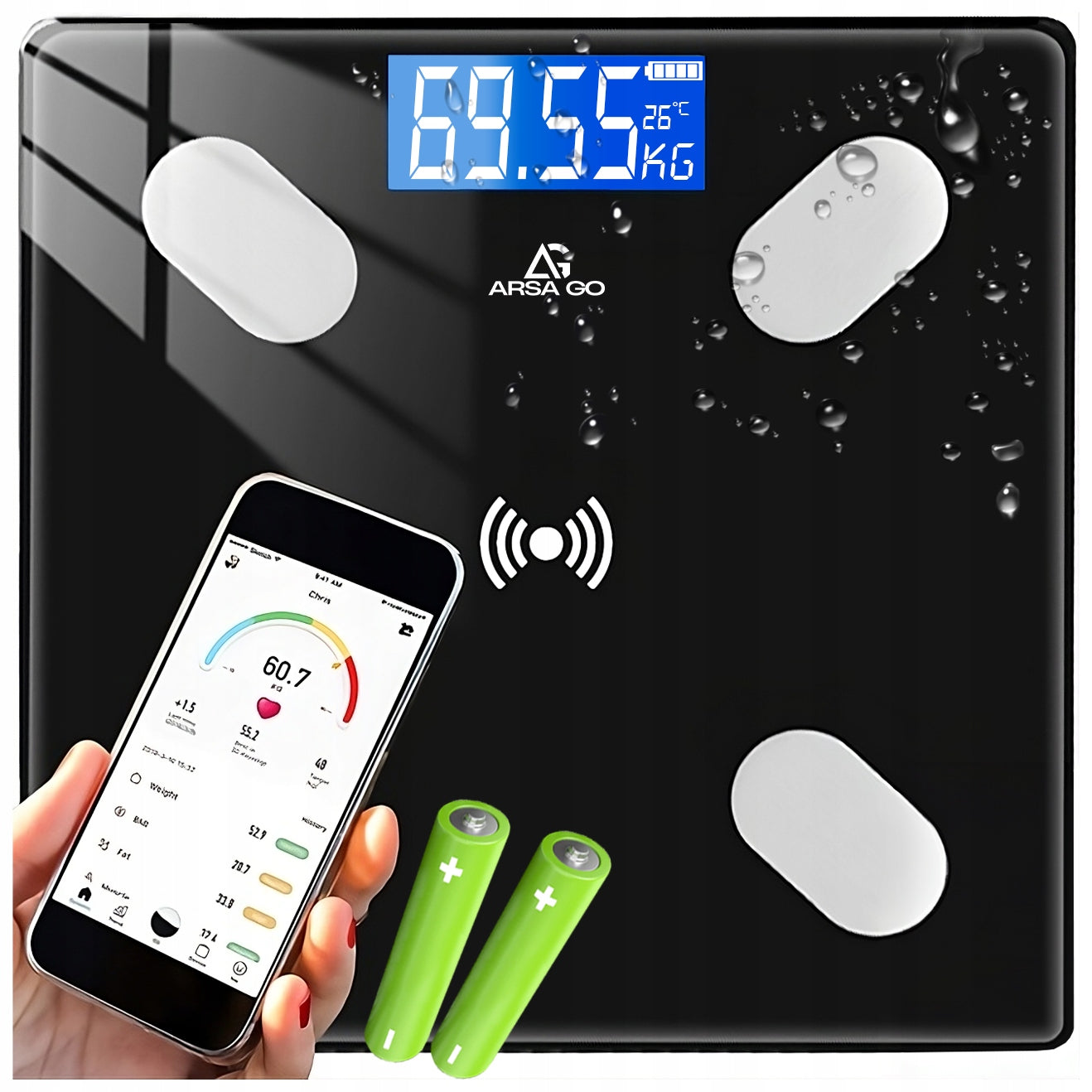 BATHROOM SCALE ELECTRONIC ANALYTICAL BLUETOOTH APPLICATION UP TO 180kg 32in1