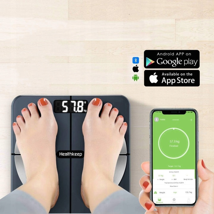 BATHROOM SCALE ELECTRONIC ANALYTICAL SMART GLASS BLUETOOTH HEALTH Manufacturer code 45148 Waga łazienkowa elektroniczna bluetooth