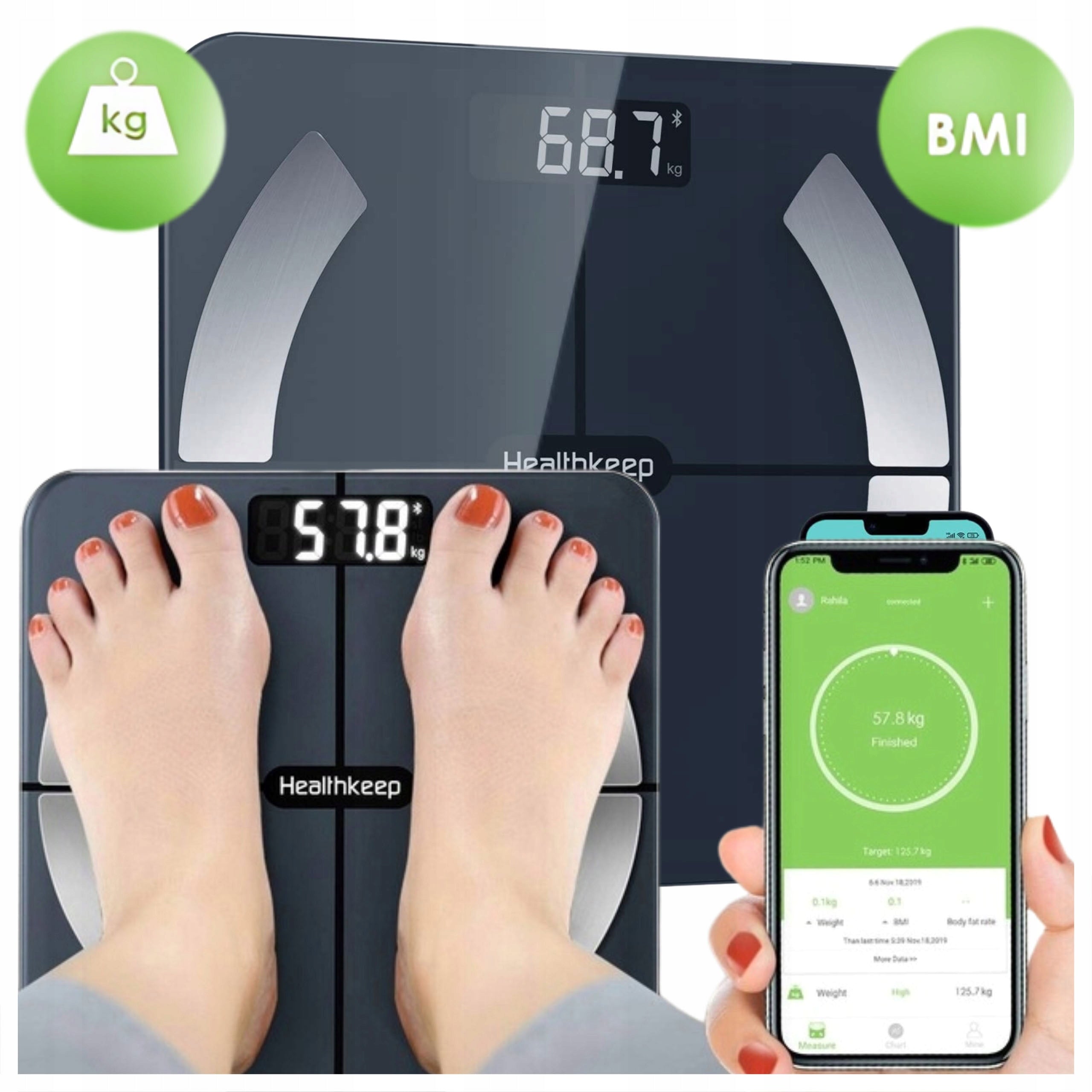 BATHROOM SCALE ELECTRONIC ANALYTICAL SMART GLASS BLUETOOTH HEALTH