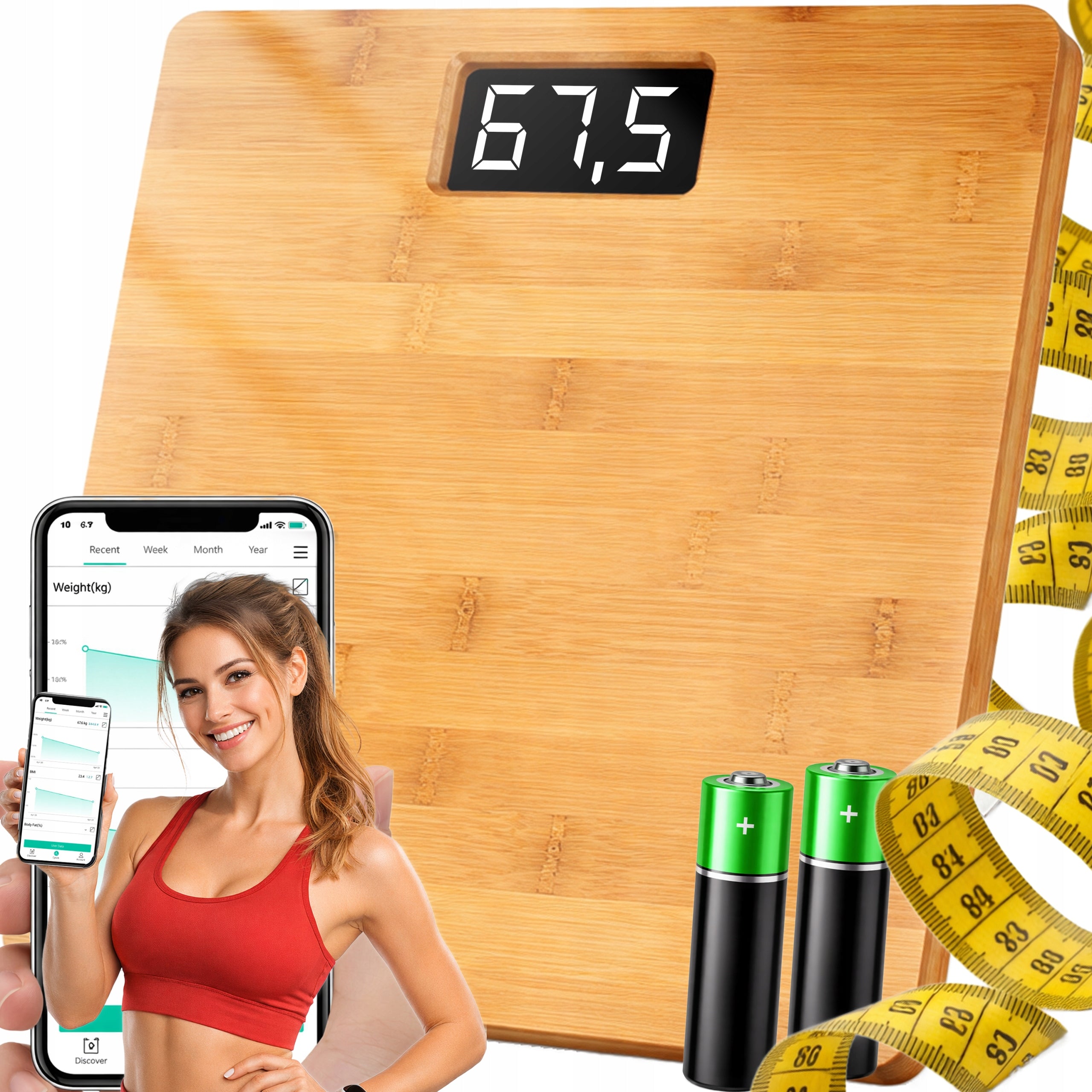 BATHROOM SCALE ELECTRONIC BAMBOO ANTI-SLIP DISPLAY 180 KG