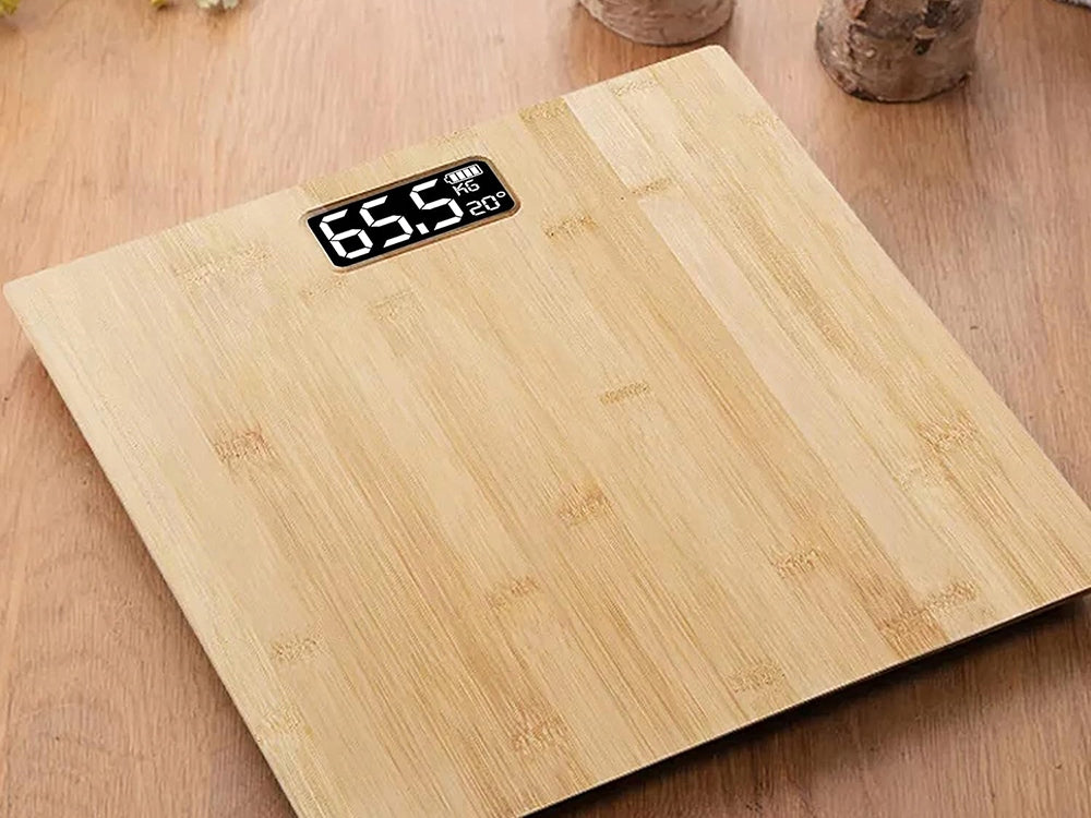 BATHROOM SCALE ELECTRONIC BAMBOO DIGITAL LCD 180kg TEMPERATURE Packaging status original