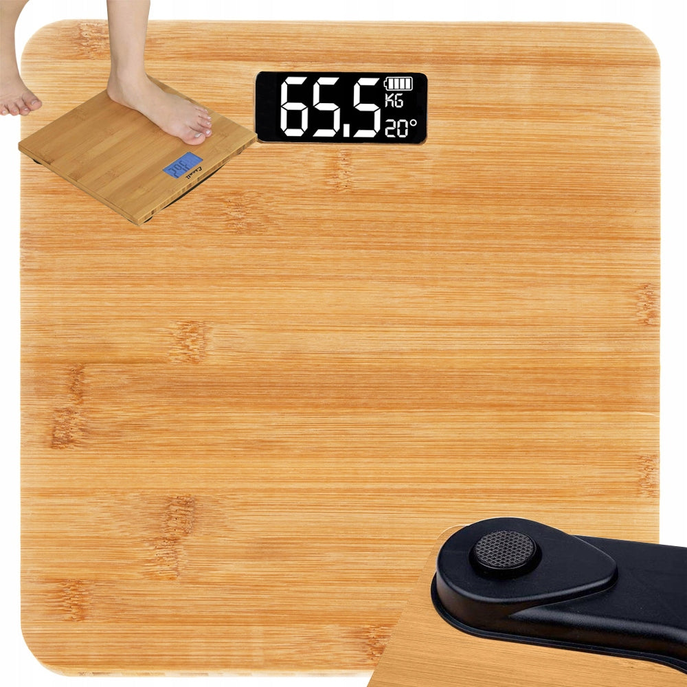 BATHROOM SCALE ELECTRONIC BAMBOO DIGITAL LCD 180kg TEMPERATURE