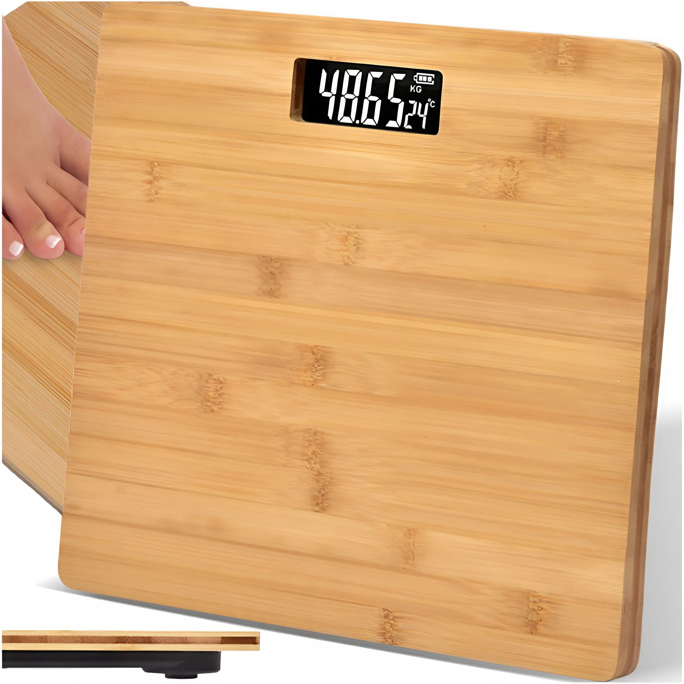 BATHROOM SCALE ELECTRONIC BAMBOO DISPLAY LCD ANTI-SLIP 180 KG Manufacturer code Elektroniczna Waga łazienkowa bambus MEMFLOW