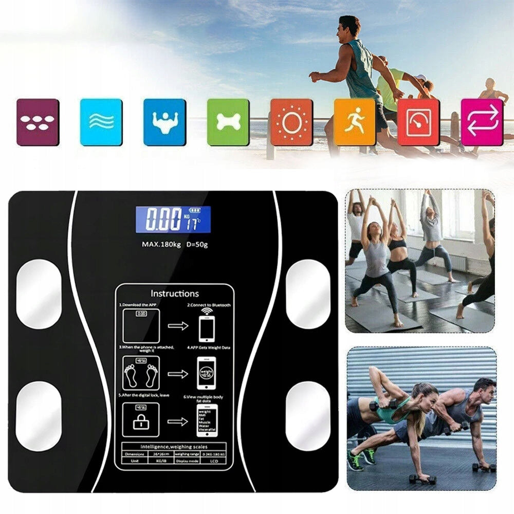 BATHROOM SCALE ELECTRONIC GLASS LCD PRECISION 180KG BATTERIES APP