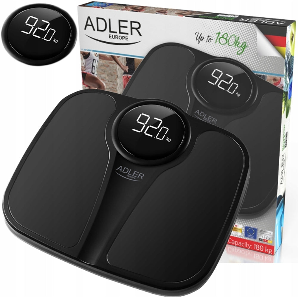 BATHROOM SCALE ELECTRONIC LIFTING CAPACITY 180 KG PRECISION BLACK LED ADLER XXL Packaging status original